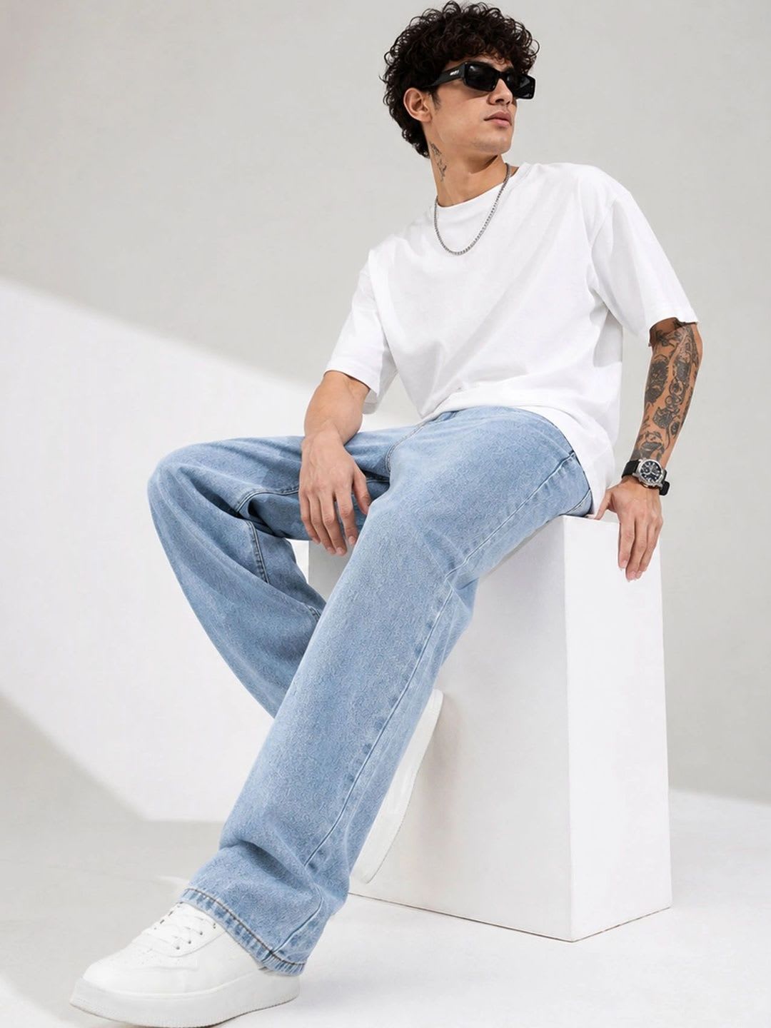 AUSK Men Relaxed Fit Mid-Rise Stretchable Jeans - back view