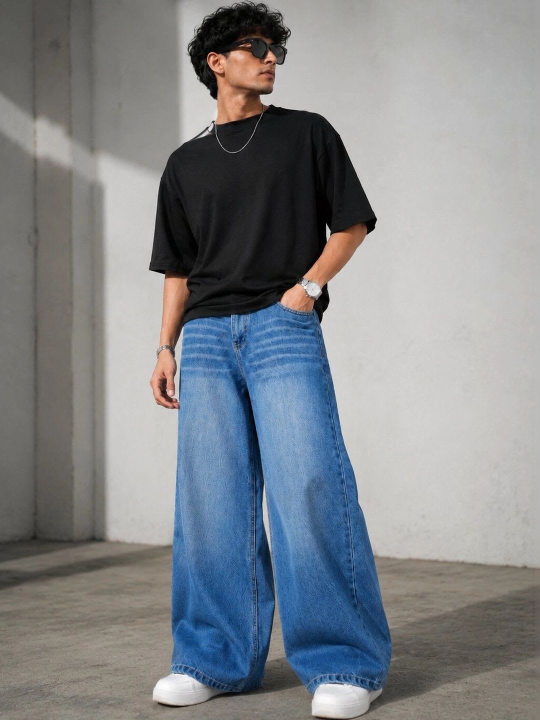 NINEX DENIMS Men Wide Leg Mid-Rise Light Fade Jeans - default view