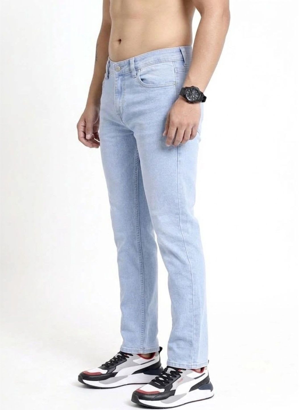 True One Raw Men Slim Fit Mid-Rise Stretchable Jeans - back view