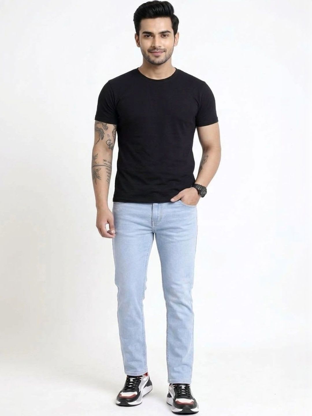 True One Raw Men Slim Fit Mid-Rise Stretchable Jeans - left view