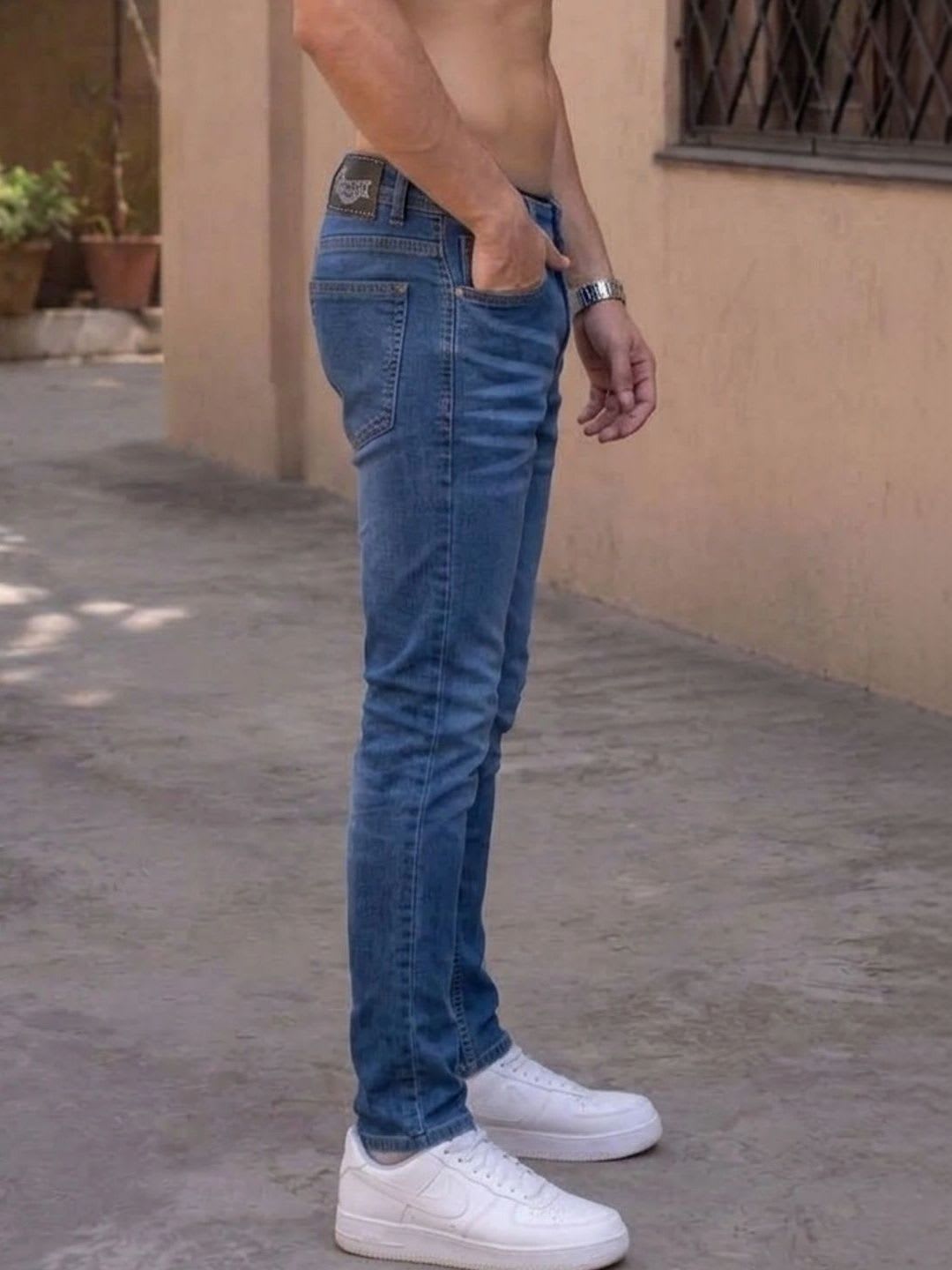True One Raw Men Slim Fit Mid-Rise Low Distress Stretchable Jeans - back view