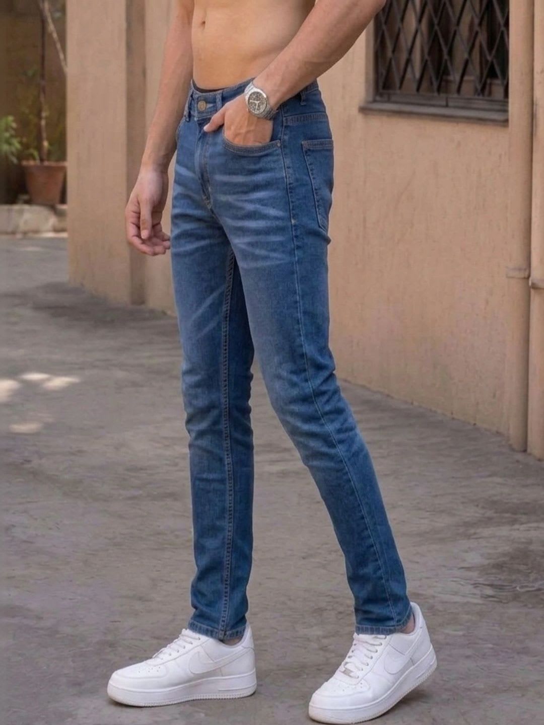 True One Raw Men Slim Fit Mid-Rise Low Distress Stretchable Jeans - right view