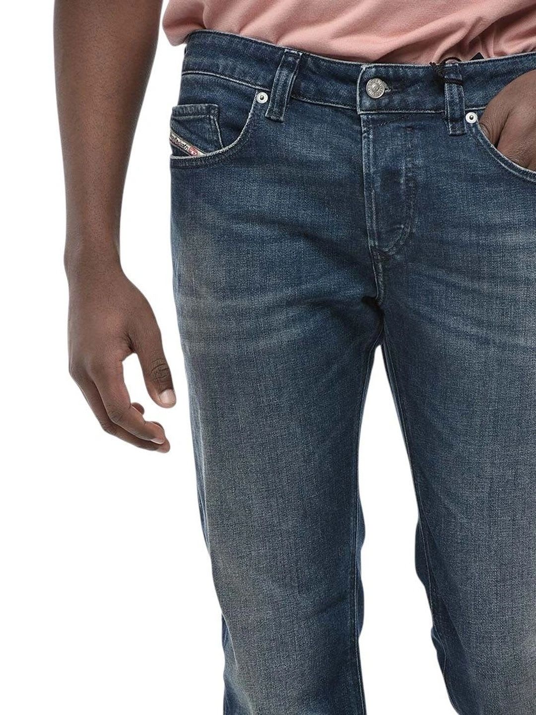 DIESEL Men Straight Fit Mid-Rise Low Distress Jeans - back view