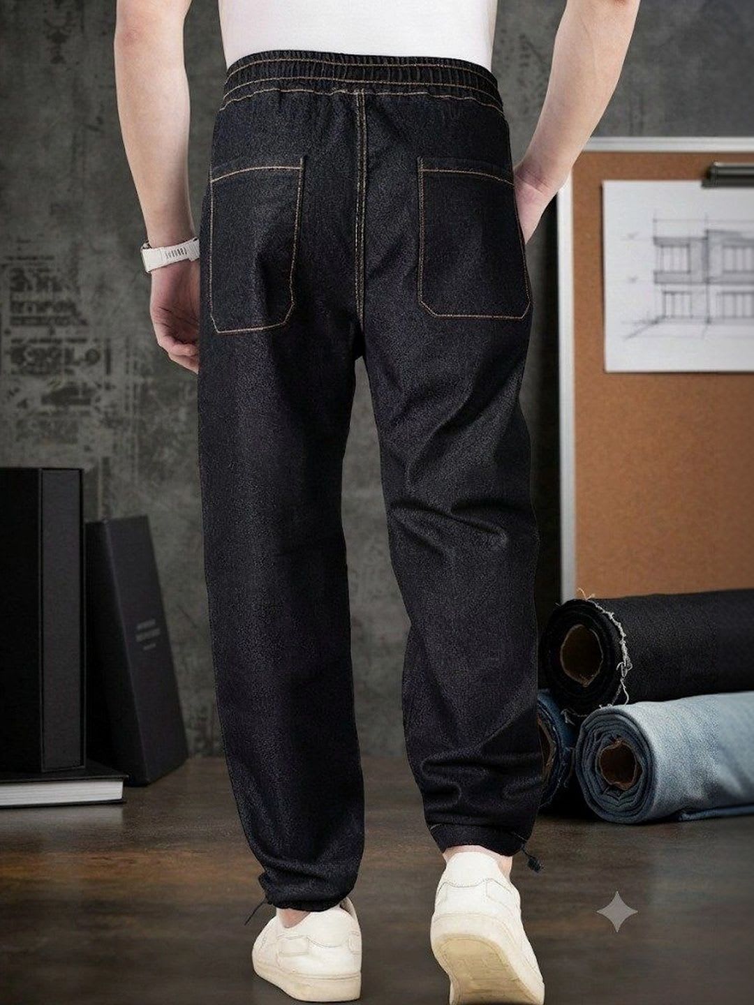 RIG BONE Men Relaxed Fit Mid-Rise Heavy Fade Cuffed Hem Stretchable Jeans - back view