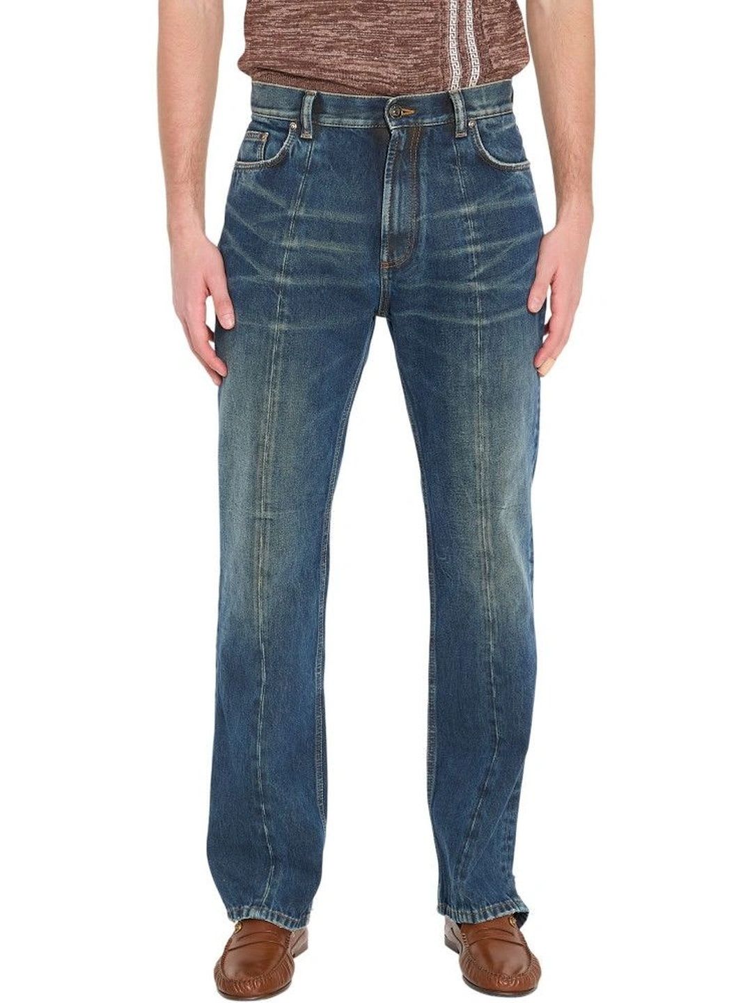 Versace Men Straight Fit Mid-Rise Low Distress Jeans - default view