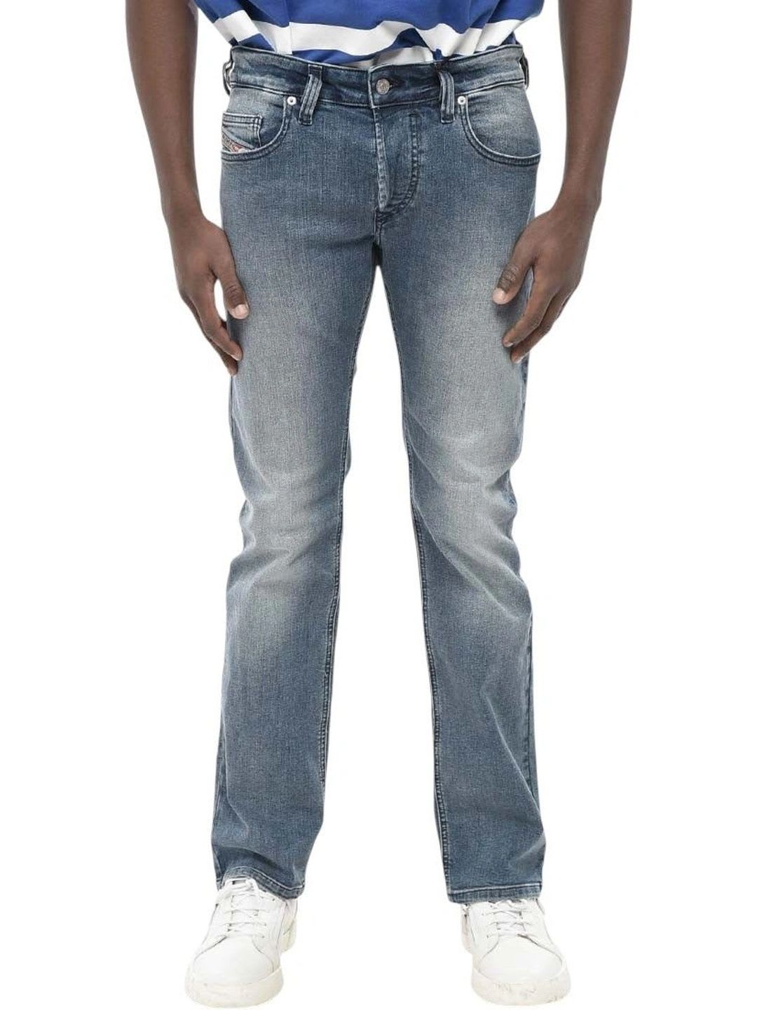 DIESEL Men Straight Fit Mid-Rise Low Distress Jeans - default view