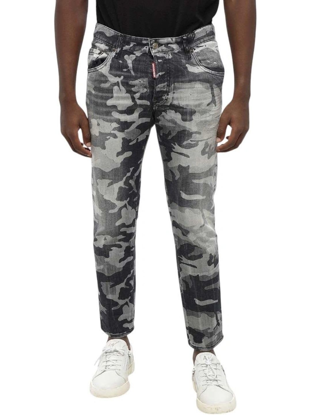 Dsquared2 Men Skinny Fit Mid-Rise Low Distress Printed Jeans - default view