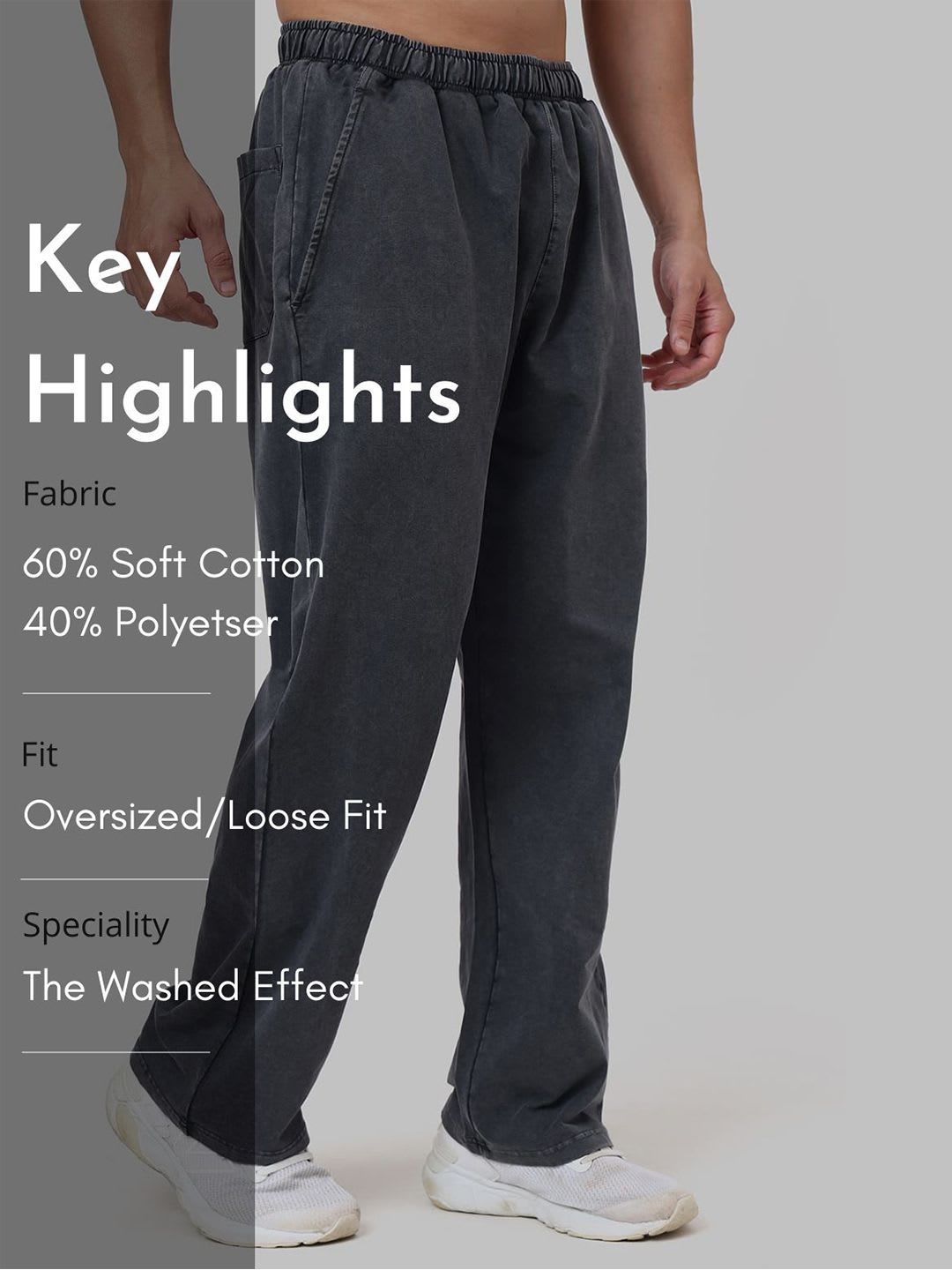 FUAARK Men Washed Oversized Mid-Rise Cotton Track Pants - right view