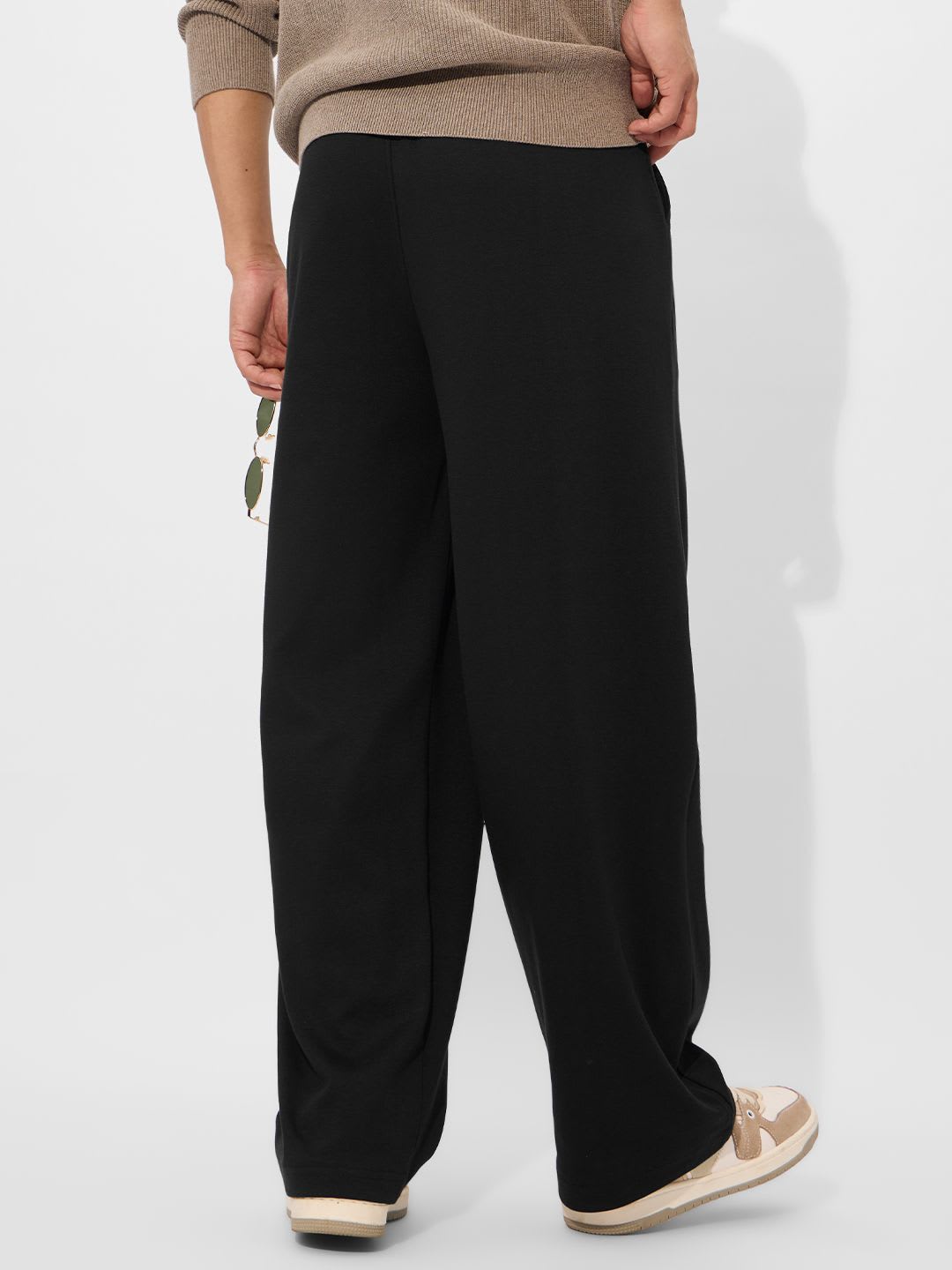 The Souled Store Men Relaxed Fit Solid Black Korean Joggers - back view