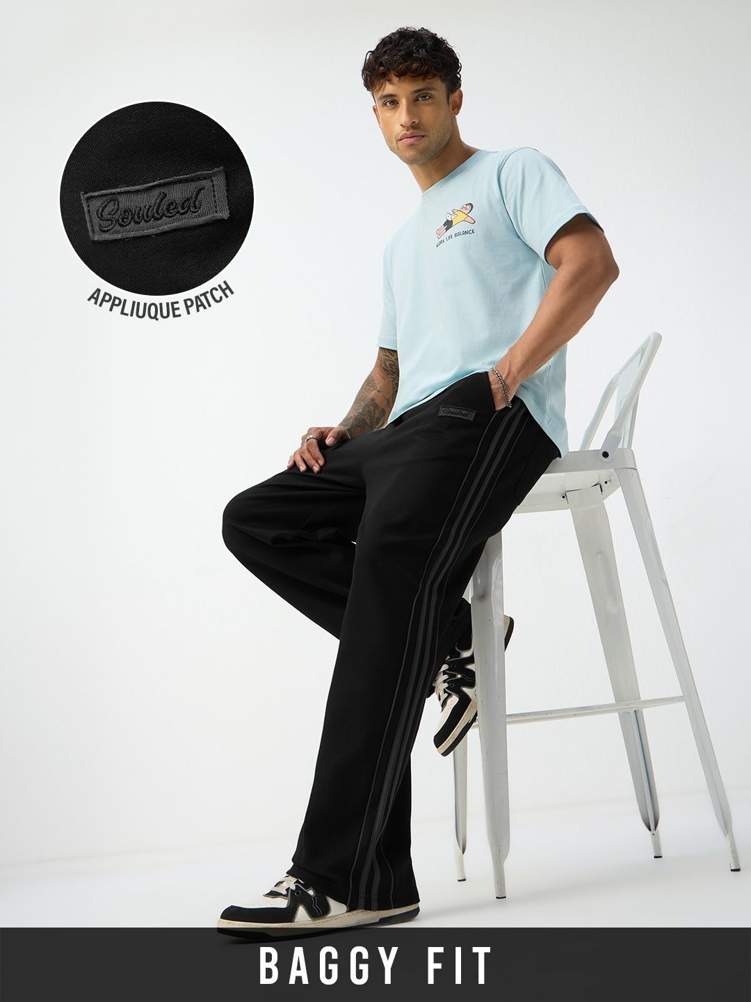The Souled Store Men Baggy Fit Printed Black Joggers - default view