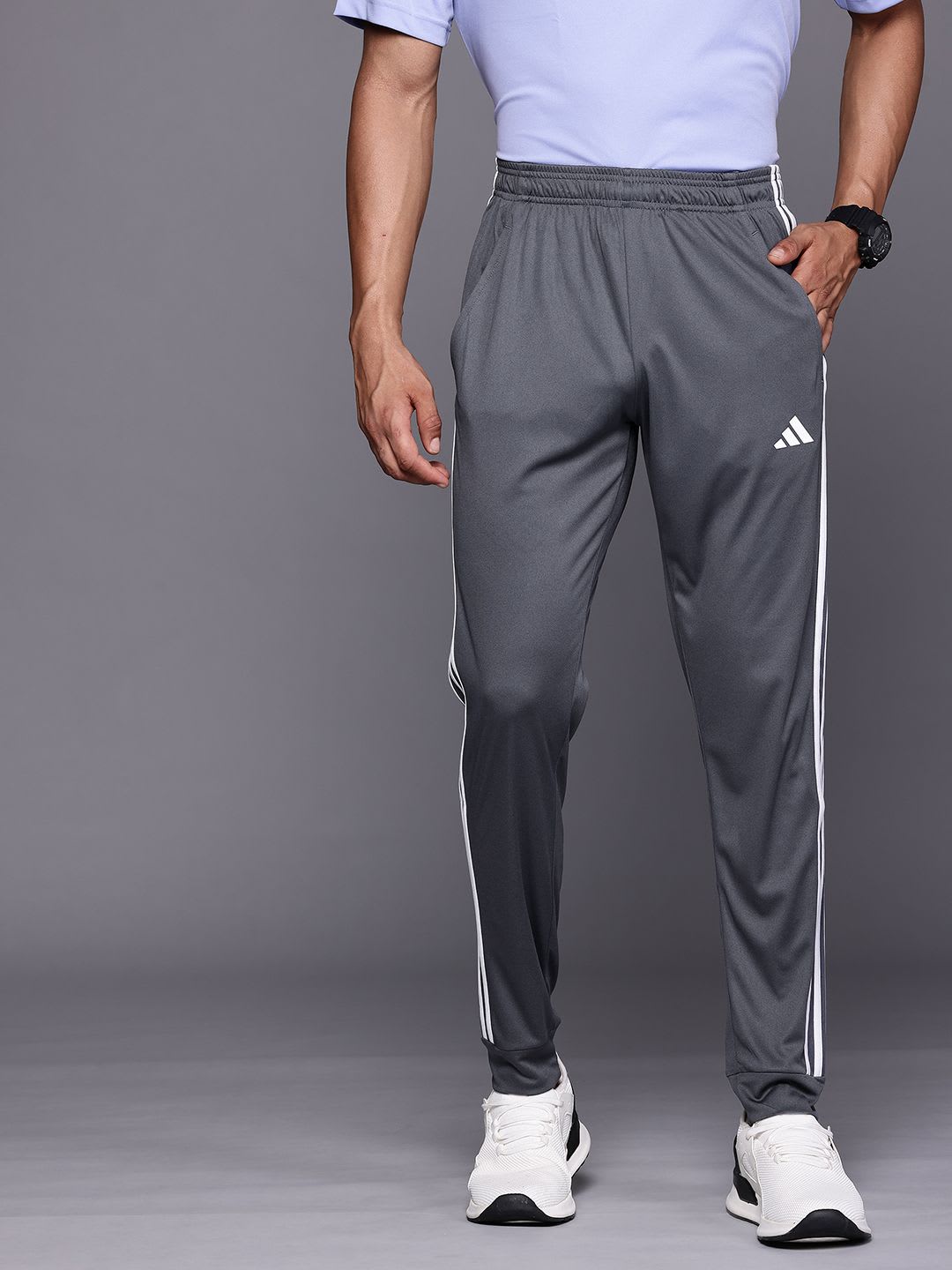 ADIDAS Men 3 Striped Mid-Rise Regular Fit Training Joggers - default view