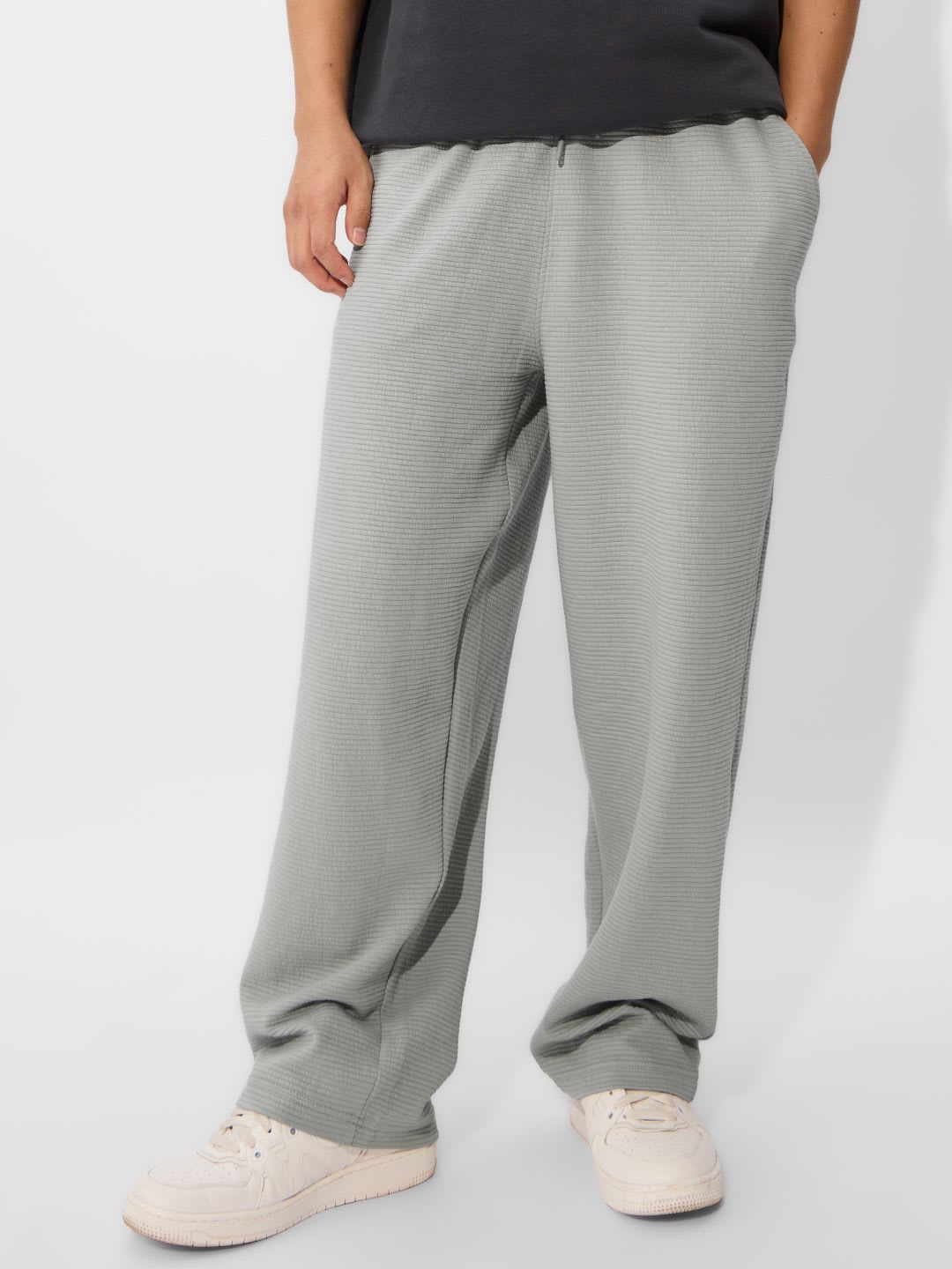 The Souled Store Ash Grey Men Solid Tapered Fit Korean Joggers - default view