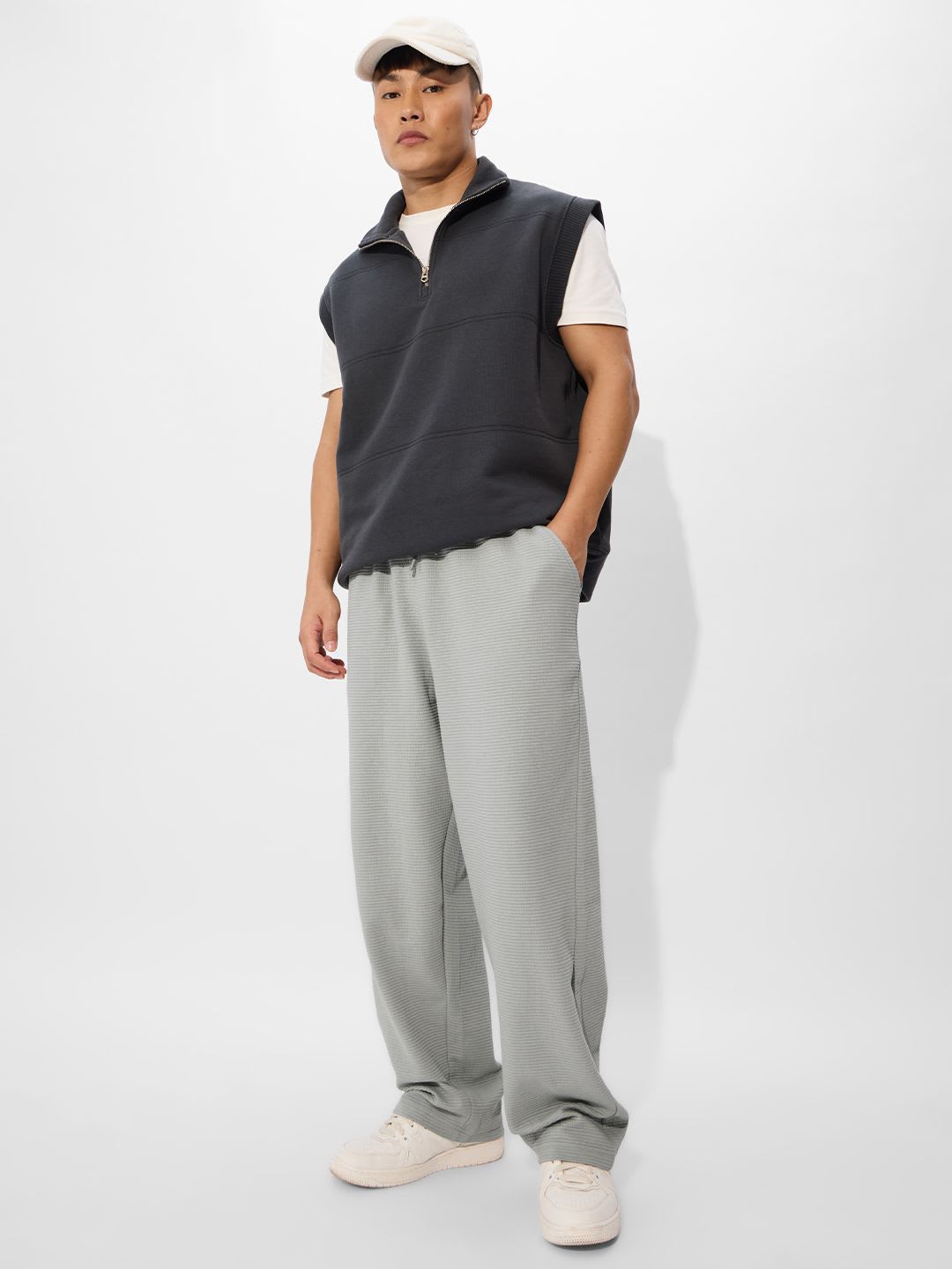 The Souled Store Ash Grey Men Solid Tapered Fit Korean Joggers - right view