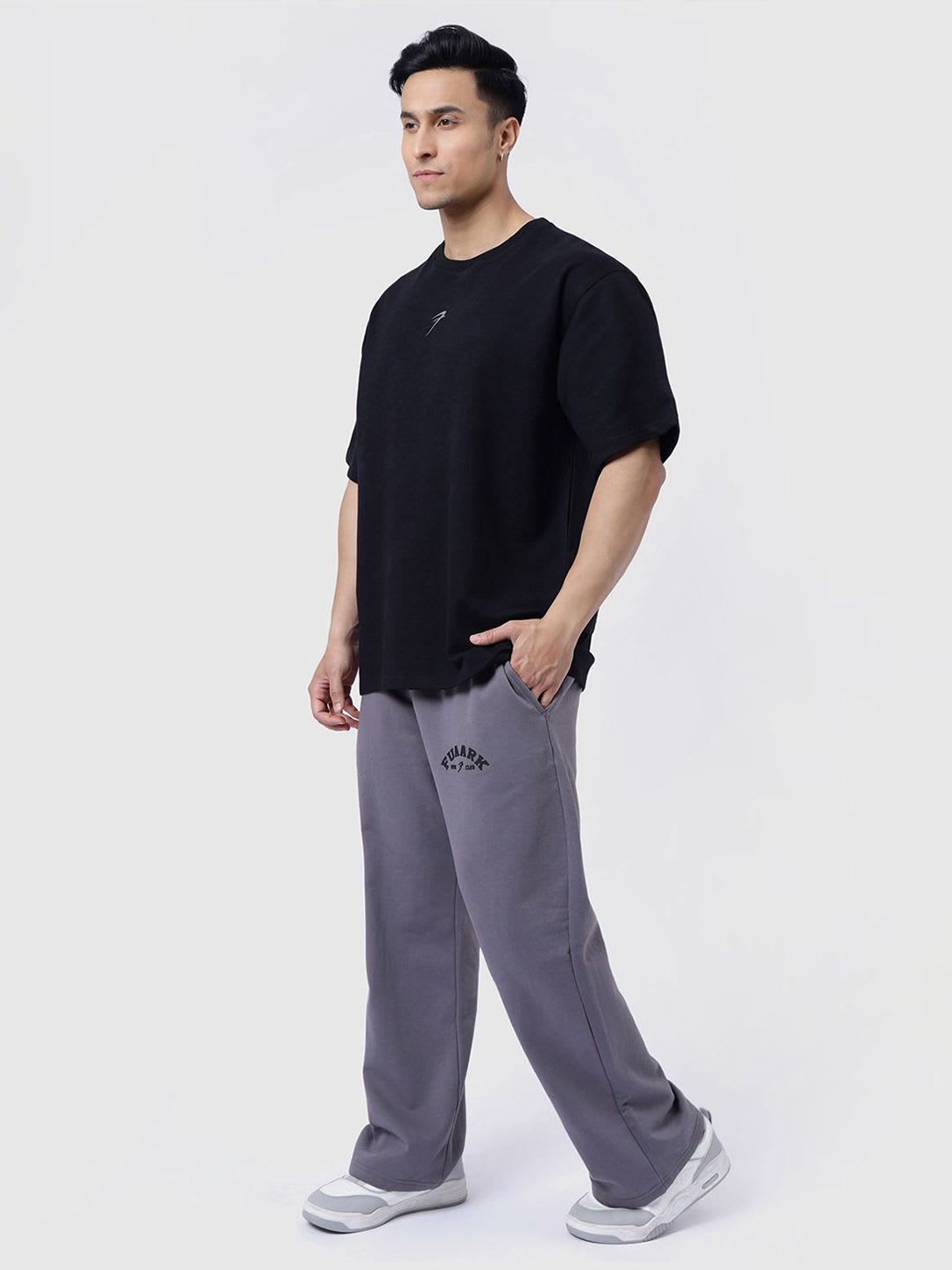 FUAARK Laidback Men Relaxed Fit Premium Gym Workout & Casual Dark Grey TrackPant - right view