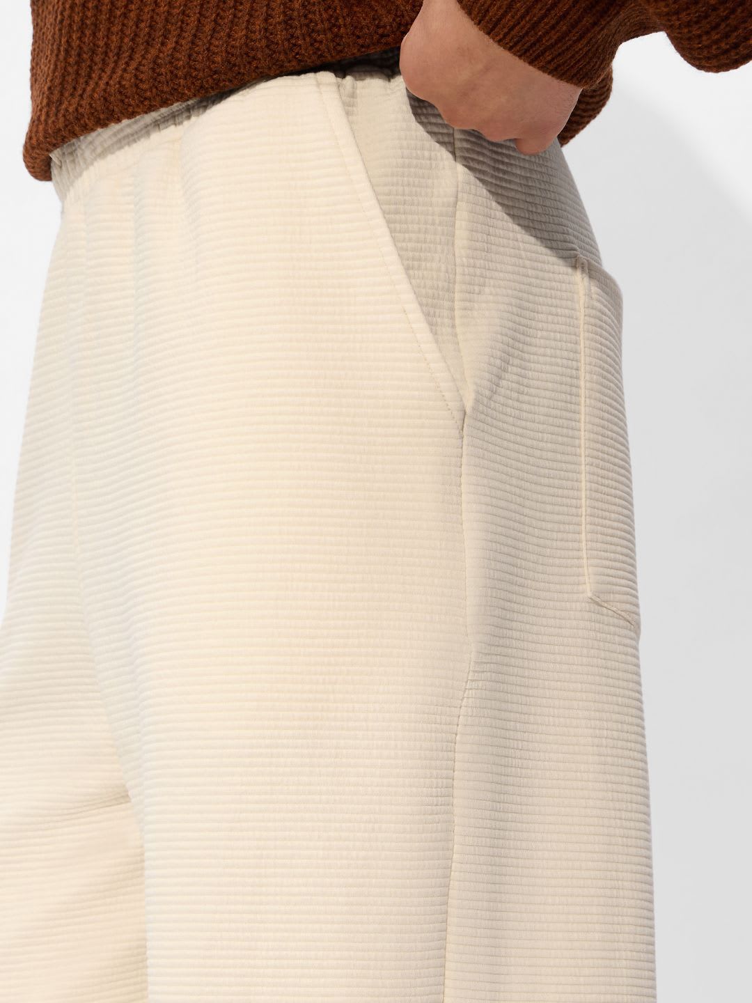 The Souled Store Men Off-White Solid Cotton Straight Fit Joggers - left view