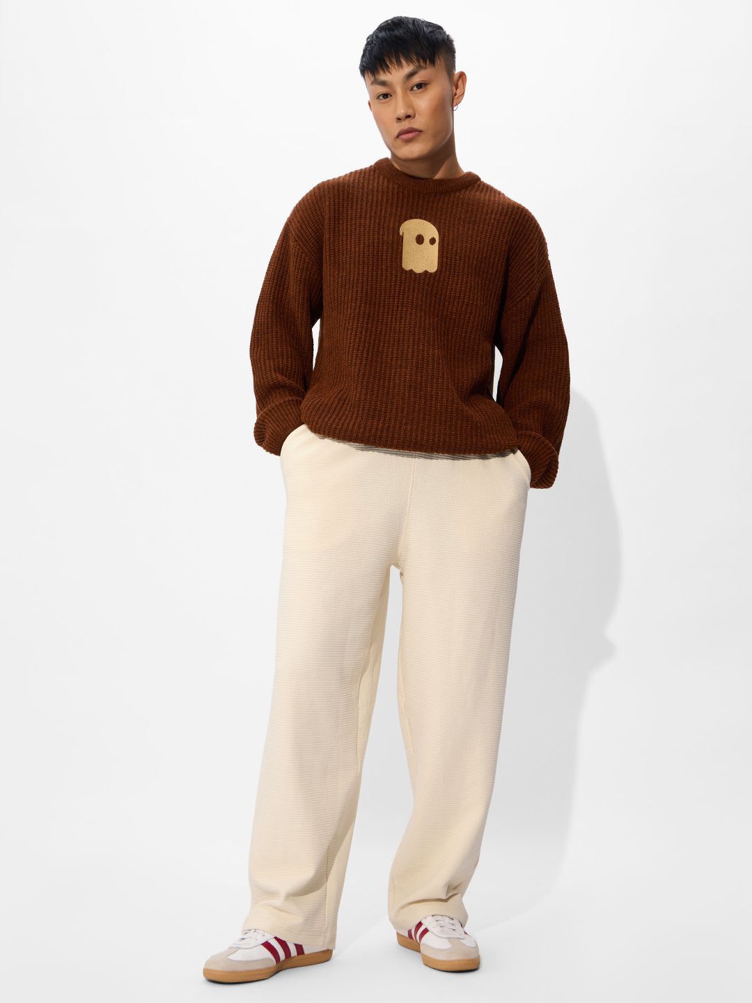 The Souled Store Men Off-White Solid Cotton Straight Fit Joggers - right view