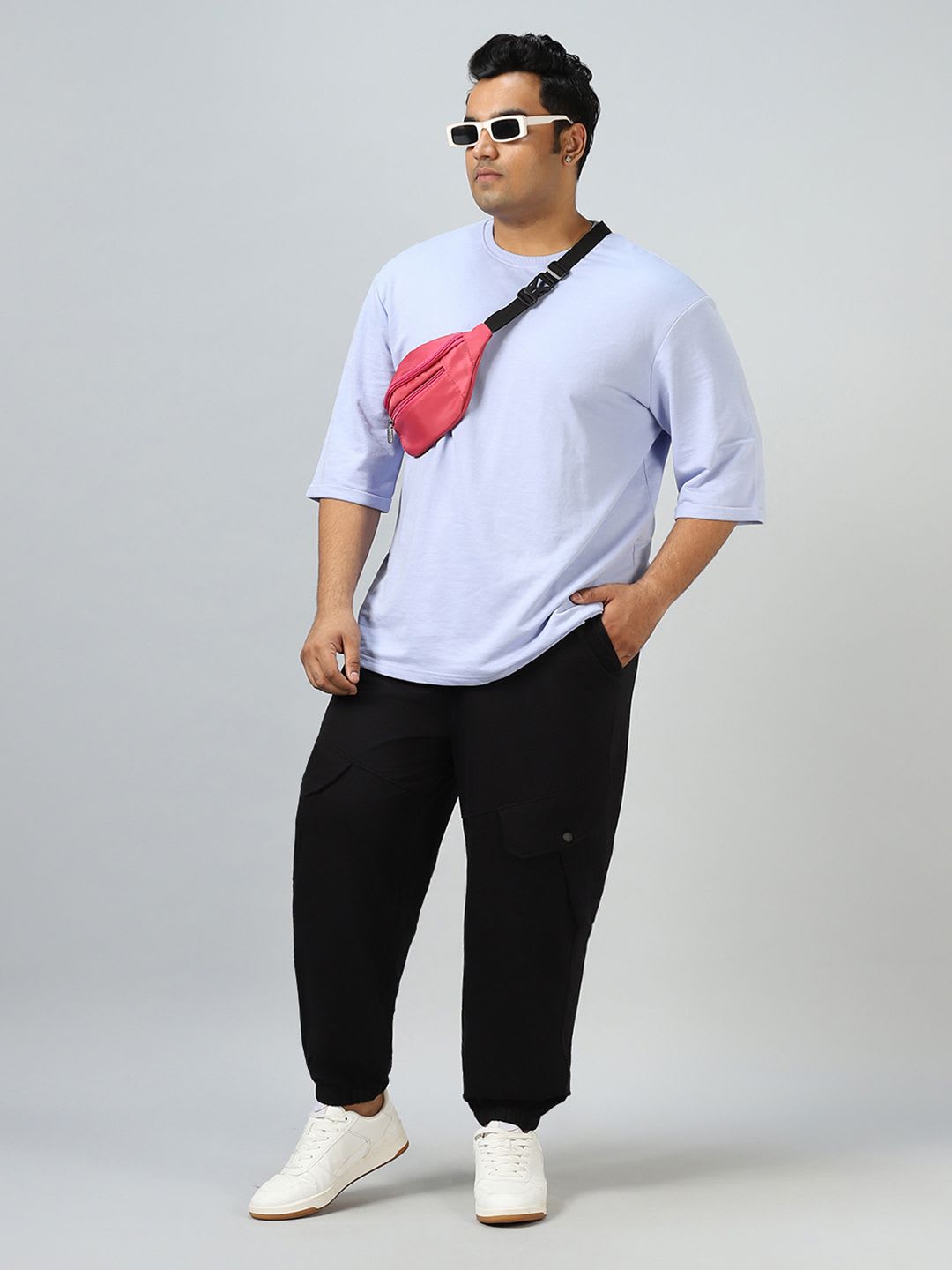 Bewakoof AIR Men Black Super Loose Fit Plus Size Cargo Joggers - right view