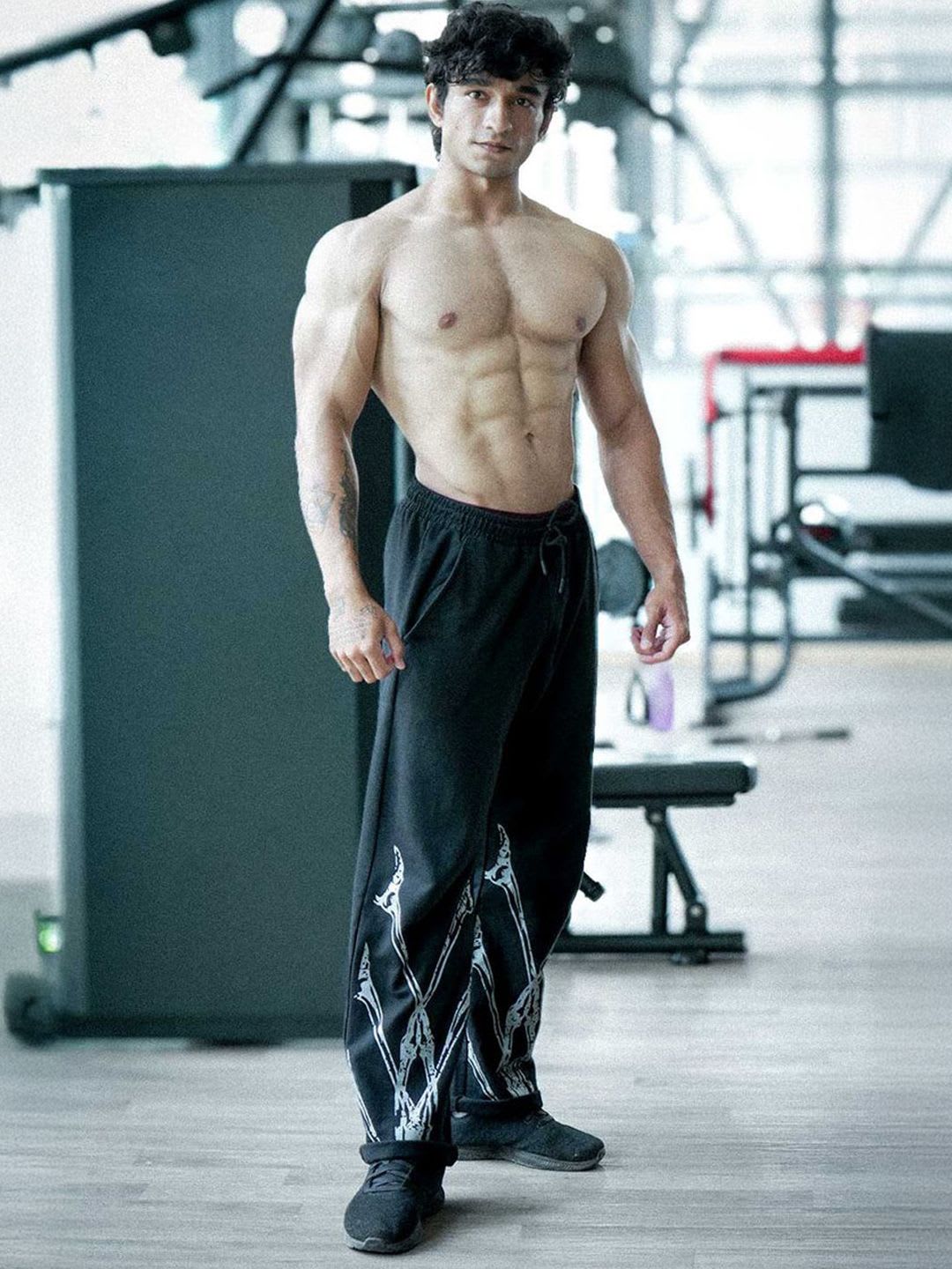 FUAARK Men Bonegrid Straight Tracks Oversized Graphic Print Gym & Streetwear Pants Track - default view