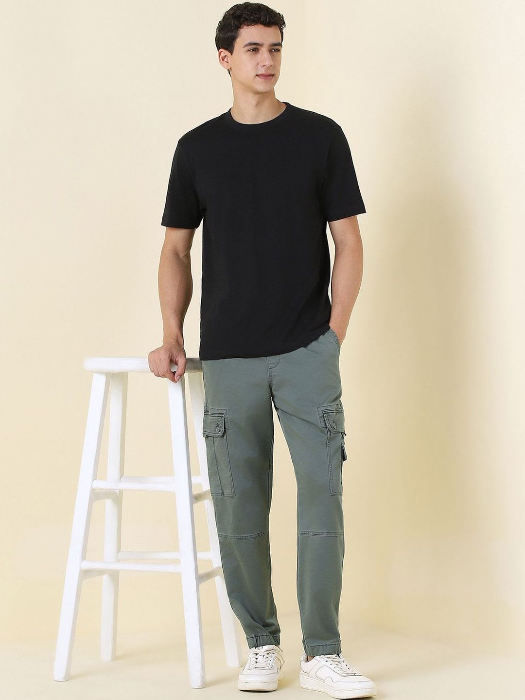 Allen Solly Men Solid Green Jogger Pants - right view