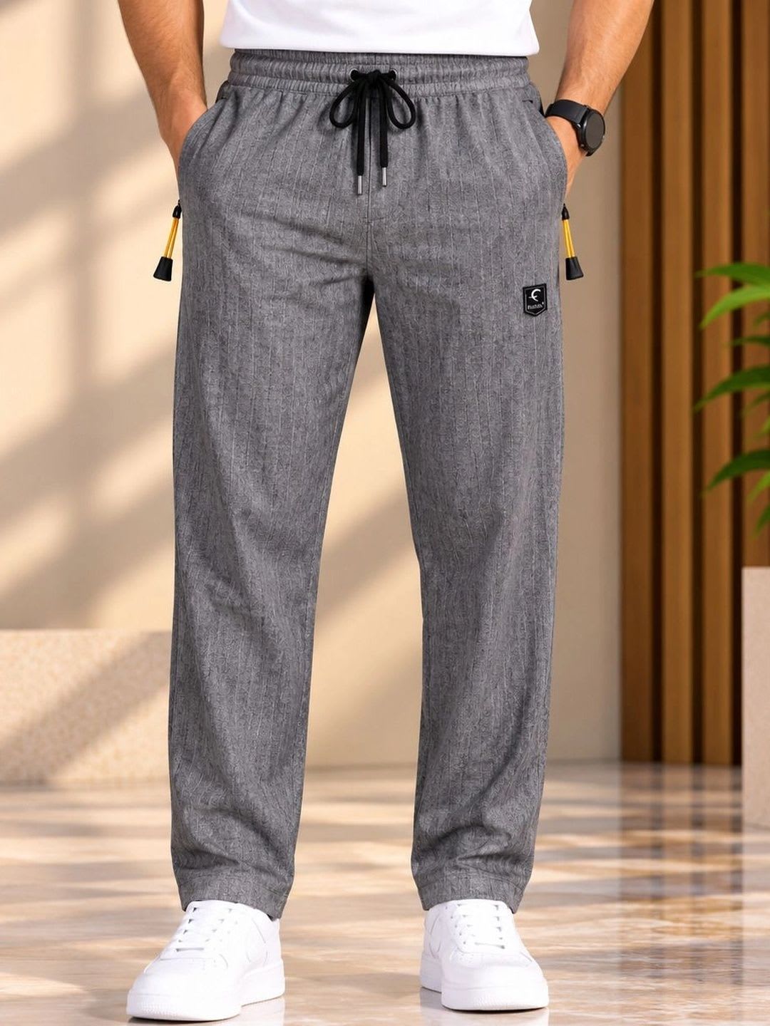 Flicfol Men Regular Fit Textured Dri-FIT Training Track Pants - default view