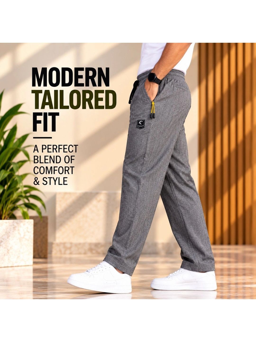 Flicfol Men Regular Fit Textured Dri-FIT Training Track Pants - right view