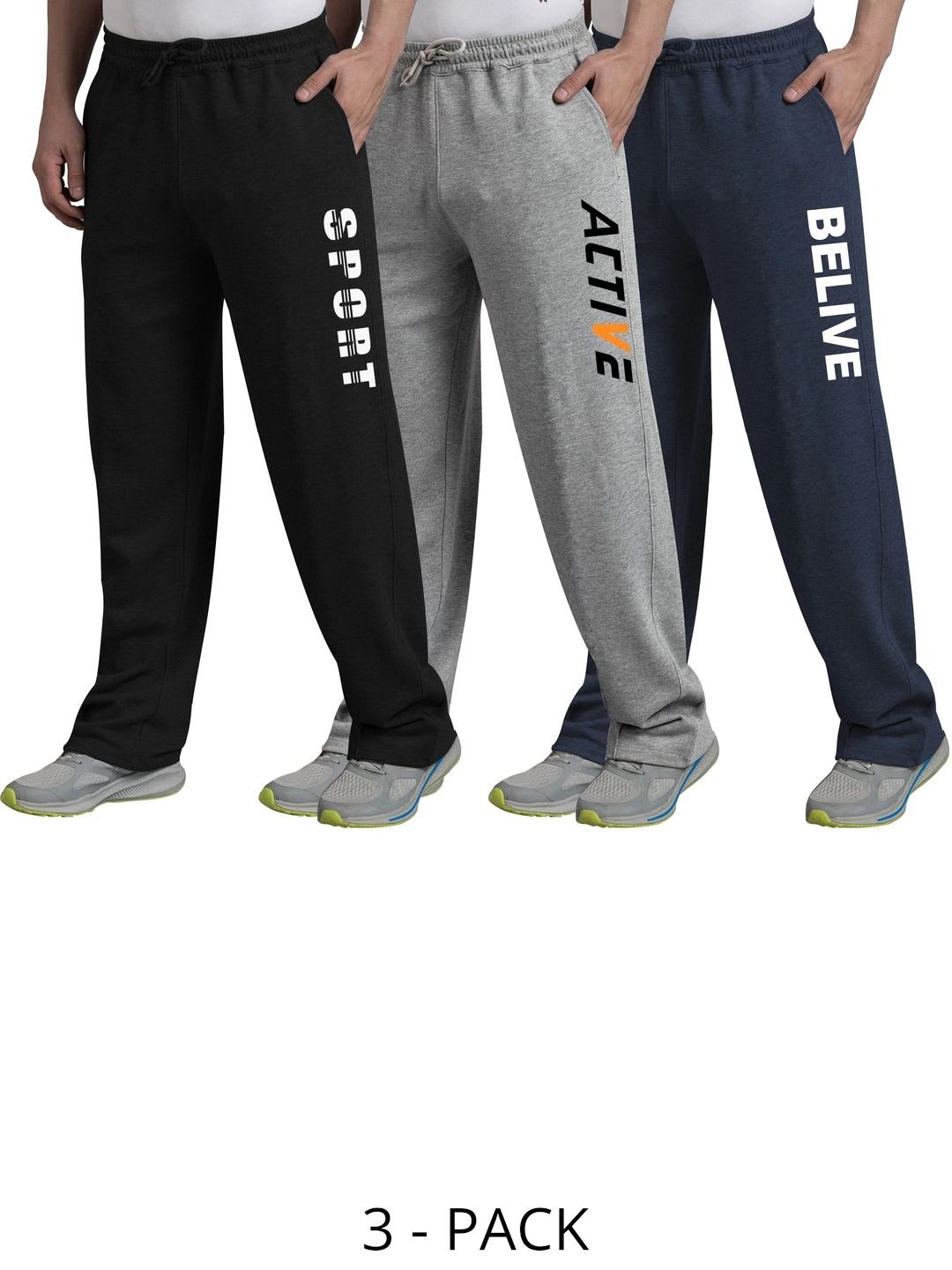West Gate Clothing Men Pack of 3 Regular Fit Typography Training Track Pants - default view