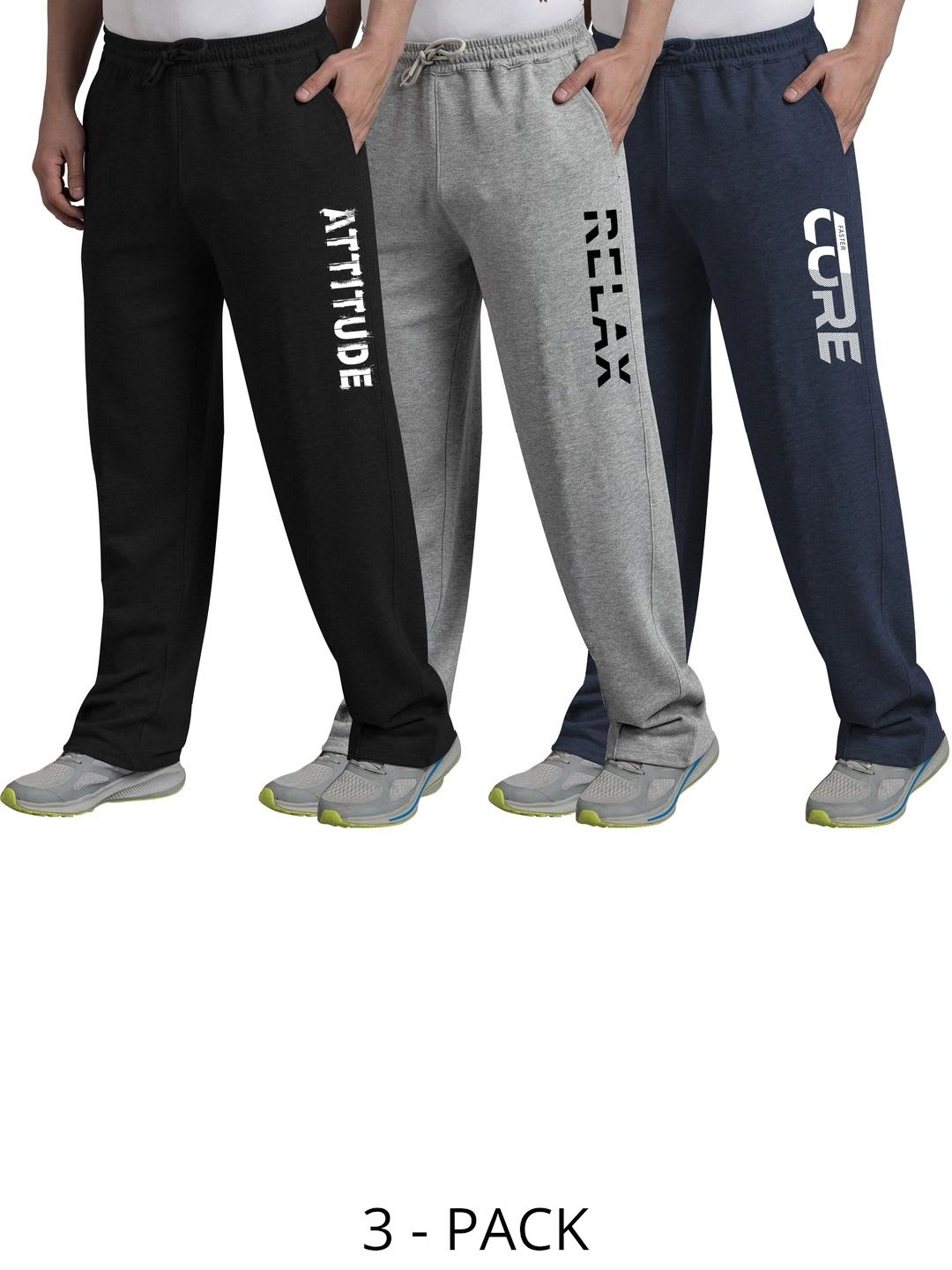 West Gate Clothing Men Pack of 3 Regular Fit Typography Training Track Pants - default view
