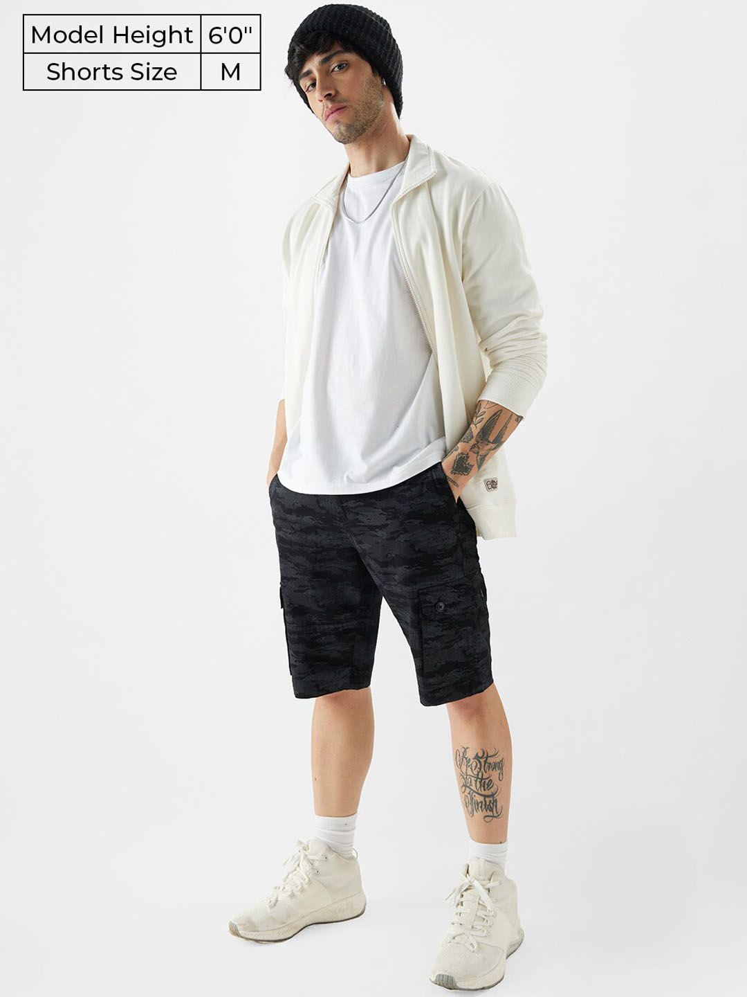 The Souled Store Men Regular Fit Printed Black Cargo Cotton Shorts - right view