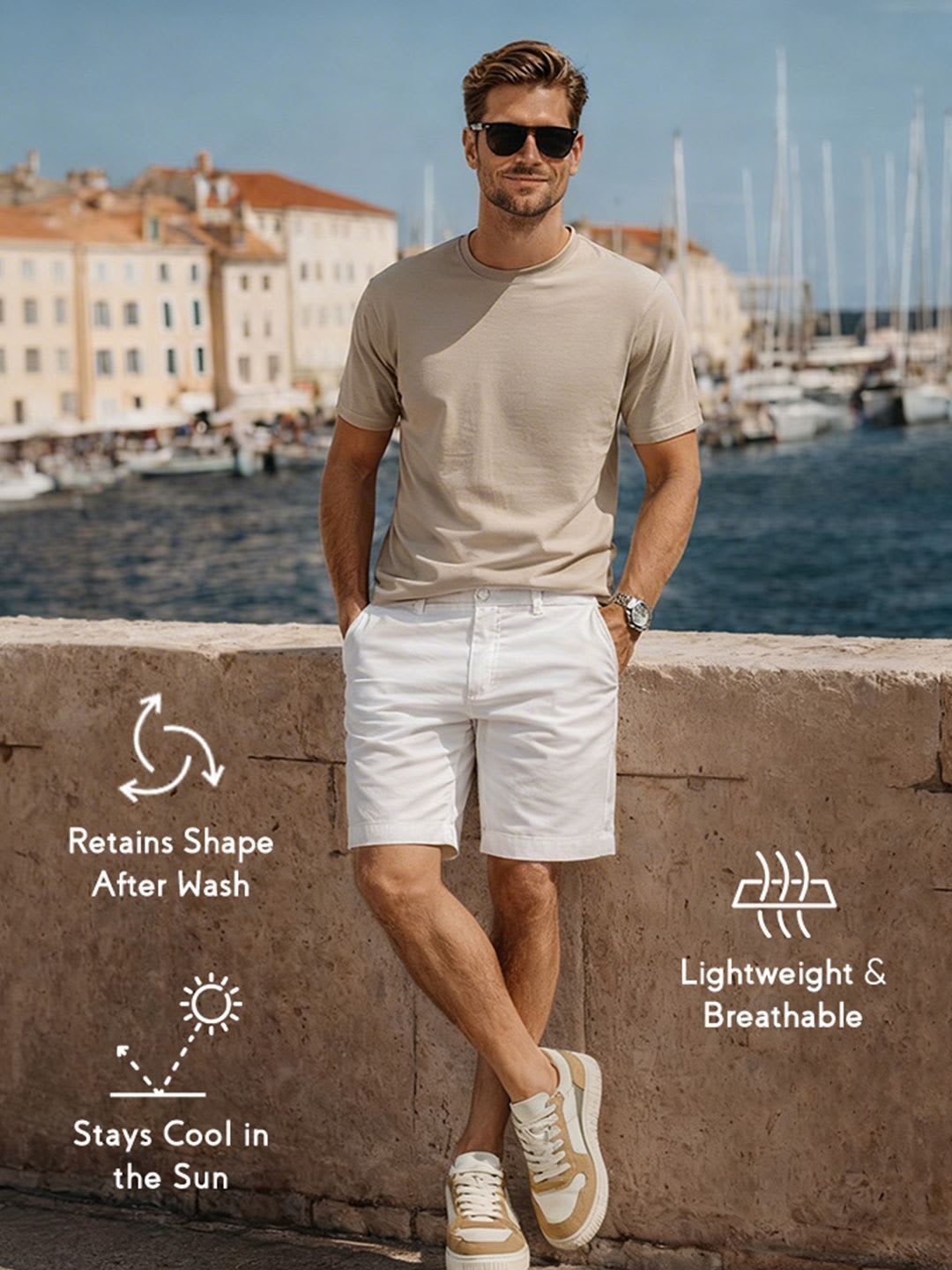 KINGDOM OF WHITE STROLL Men White Cotton Shorts for Everyday Wear - back view