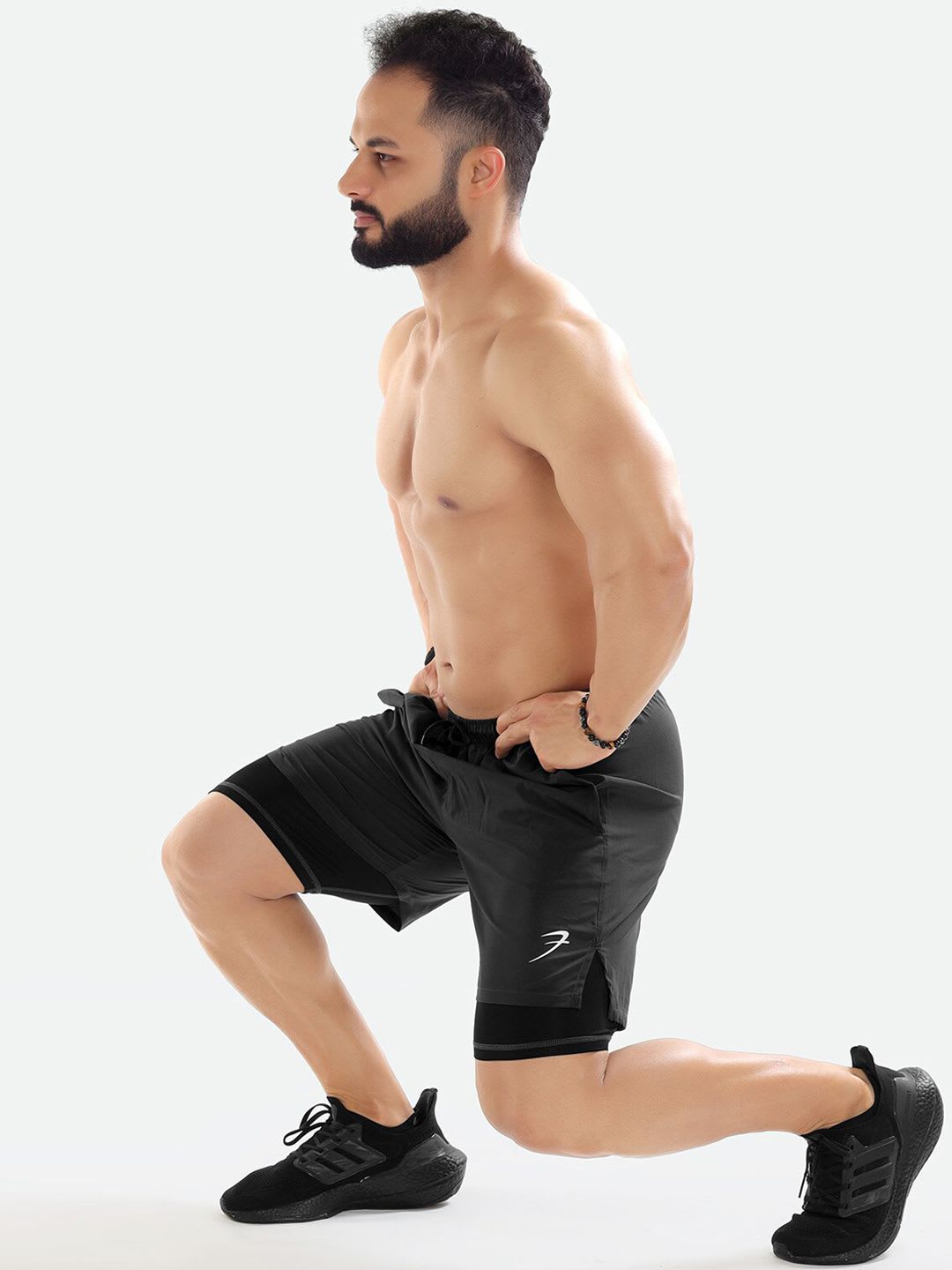 FUAARK Men Grey Skinny Fit High-Rise Training or Gym Sports Shorts with Antimicrobial Technology - left view