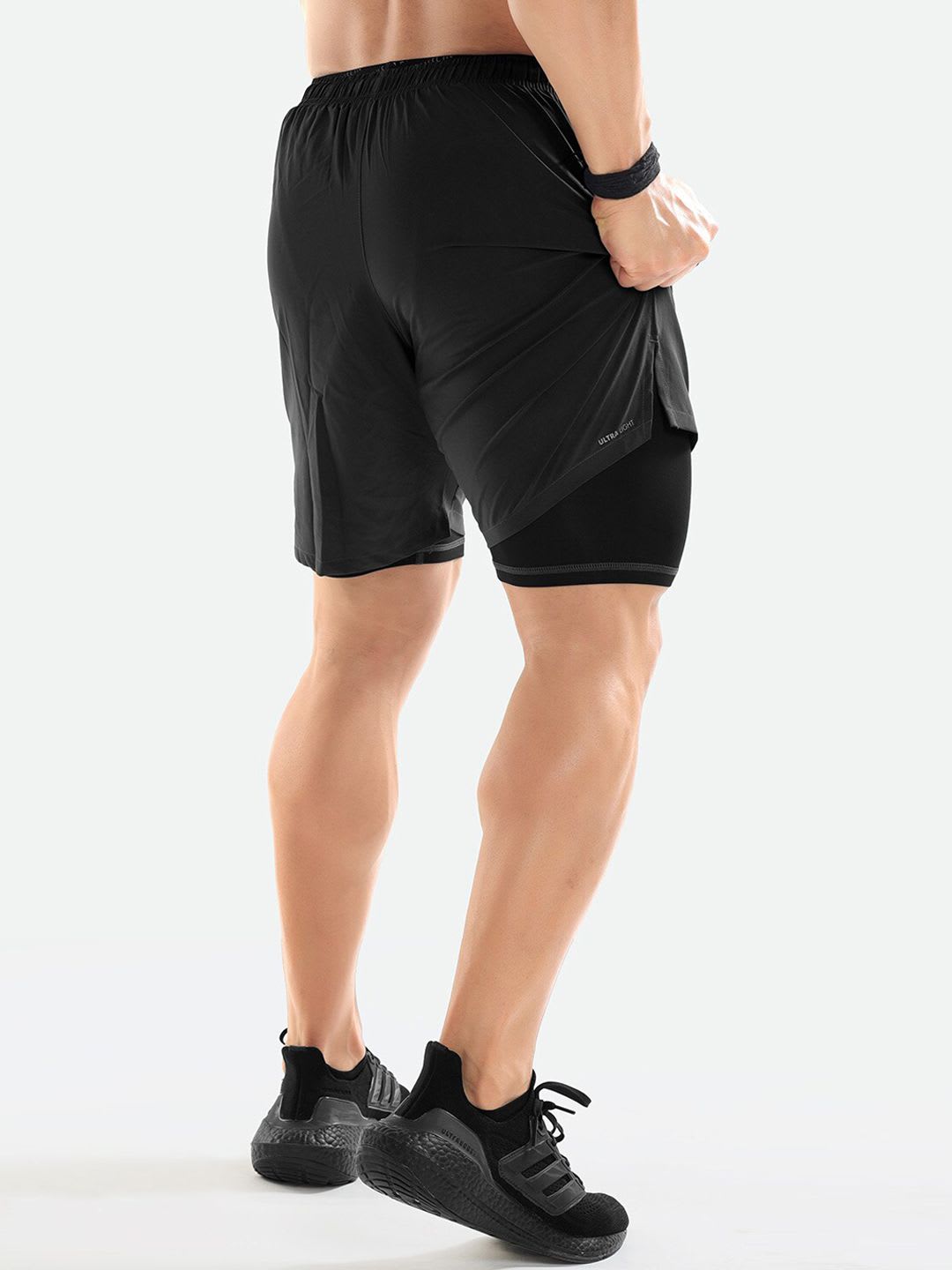 FUAARK Men Grey Skinny Fit High-Rise Training or Gym Sports Shorts with Antimicrobial Technology - back view