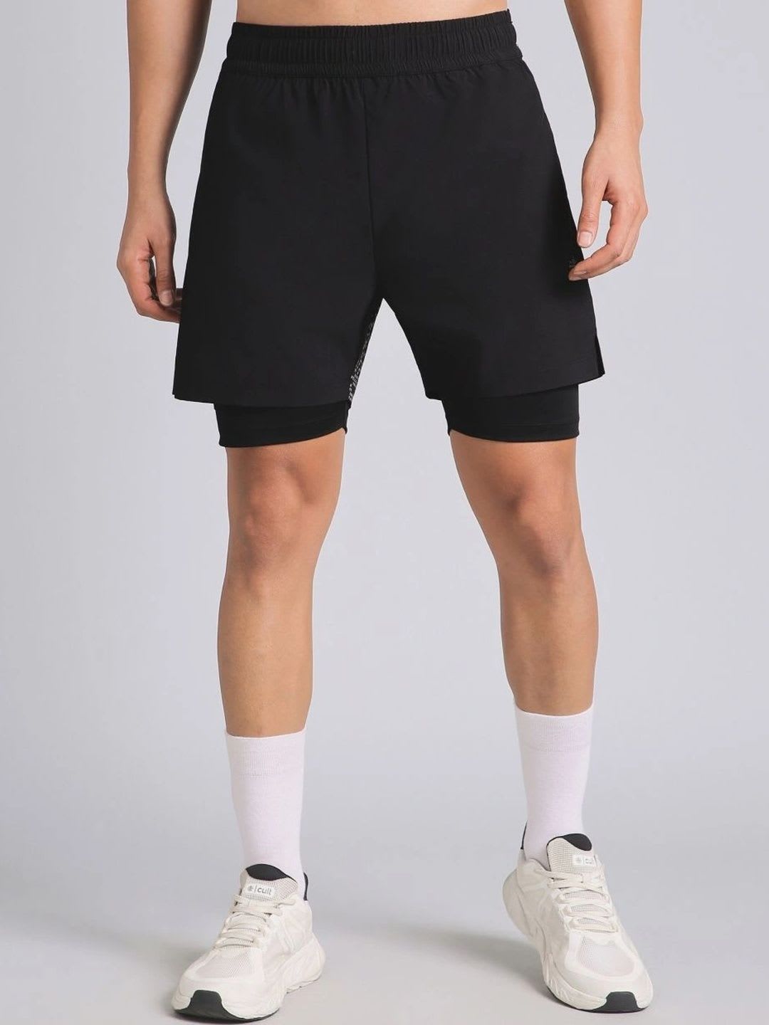 CULT Men Black After Dark In-Built Tights Running Shorts - default view