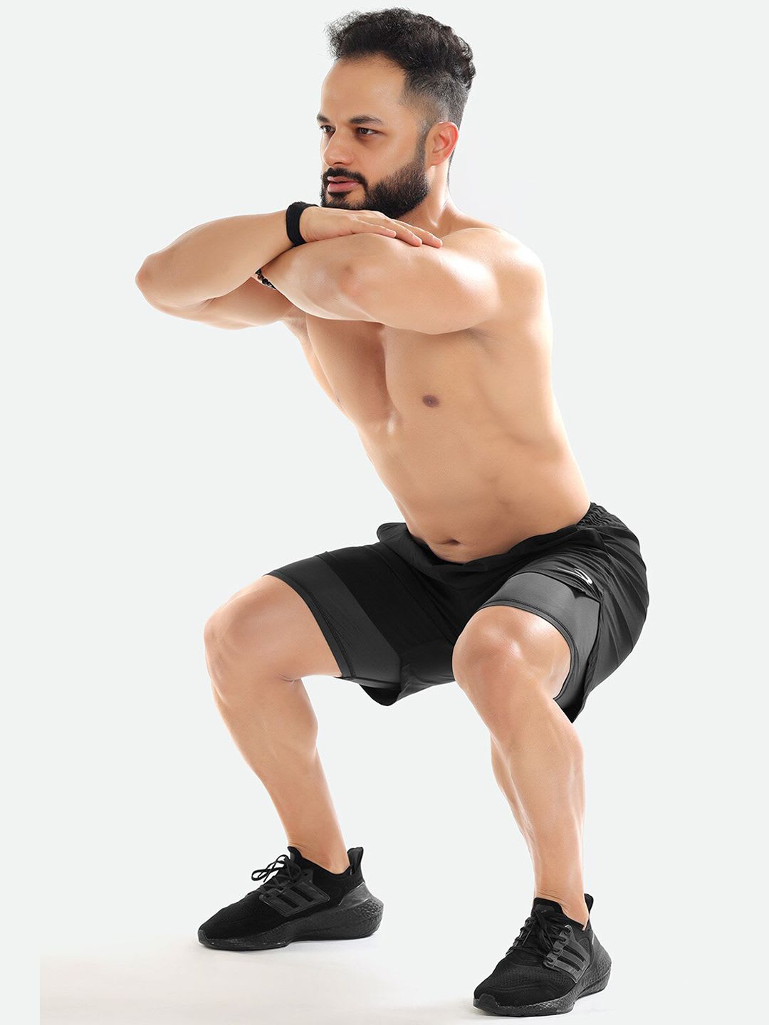 FUAARK Men Black Skinny Fit High-Rise Training or Gym Sports Shorts with Antimicrobial Technology - right view