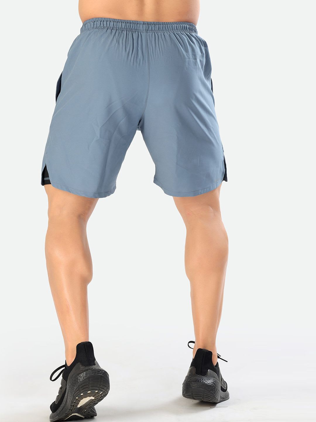 FUAARK Men Blue Skinny Fit High-Rise Training or Gym Sports Shorts with Antimicrobial Technology - back view