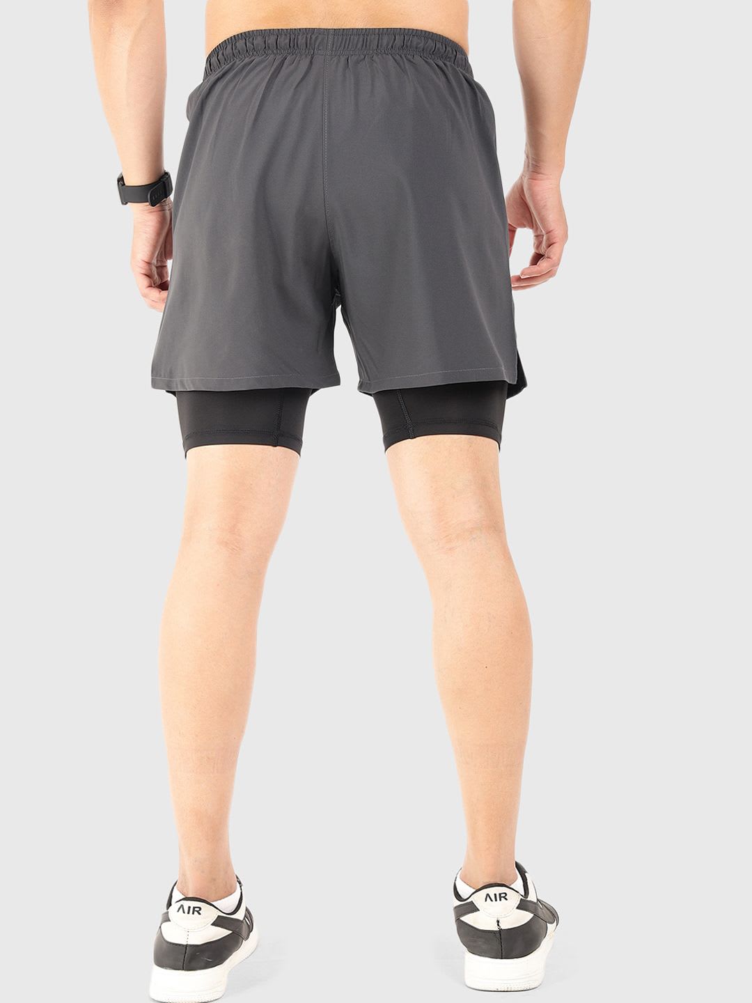 FUAARK Men Charcoal Skinny Fit Training or Gym Sports Shorts with Antimicrobial Technology - back view