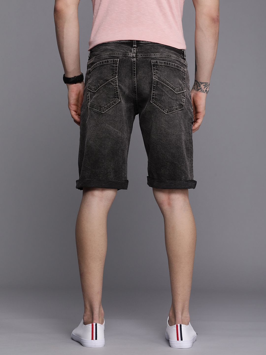 Louis Philippe Jeans Men Grey Melange Slim Fit Denim Shorts - right view