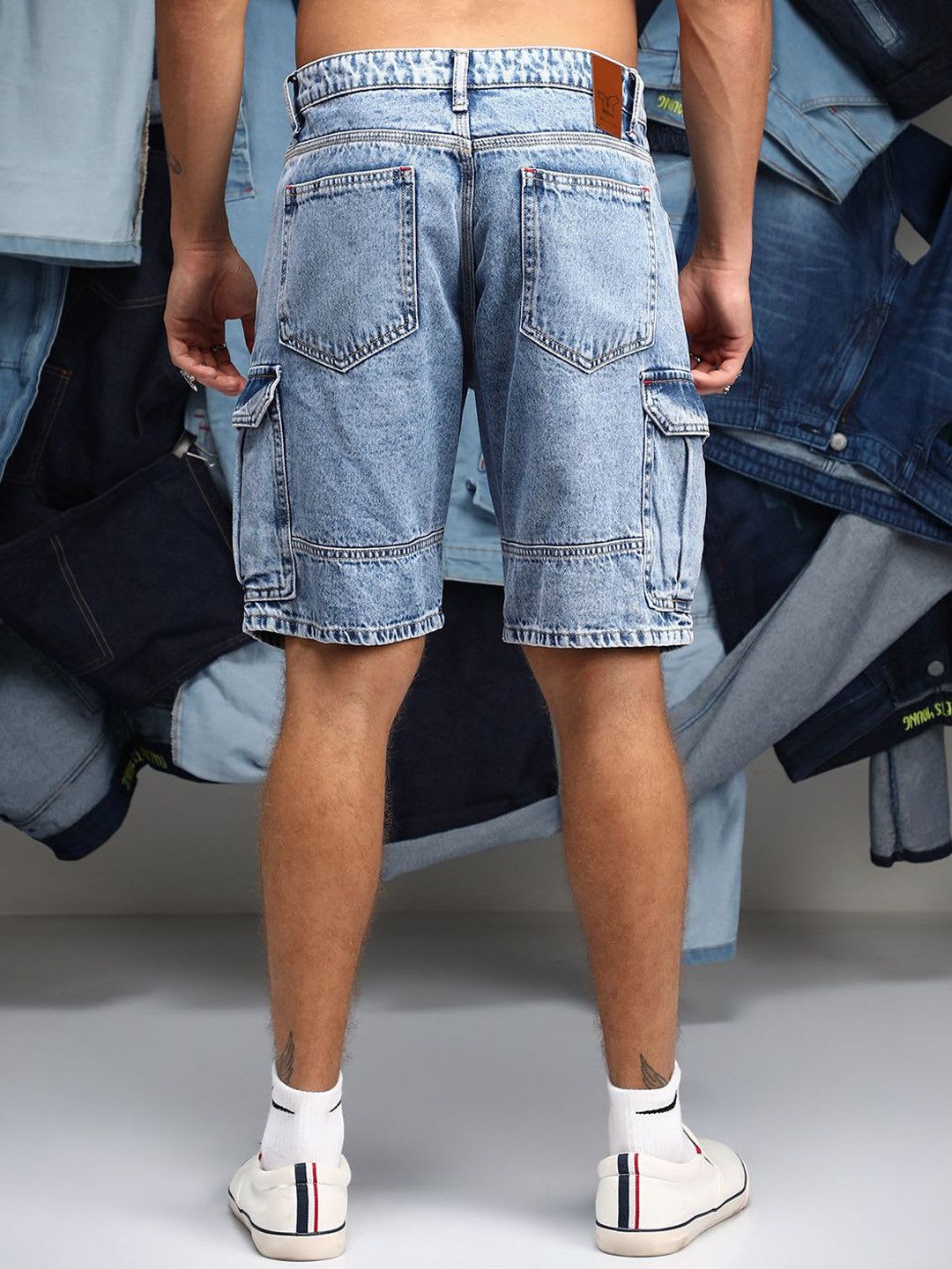 CAHOOT Men Comfort Light Fade Stretchable Denim Shorts - back view