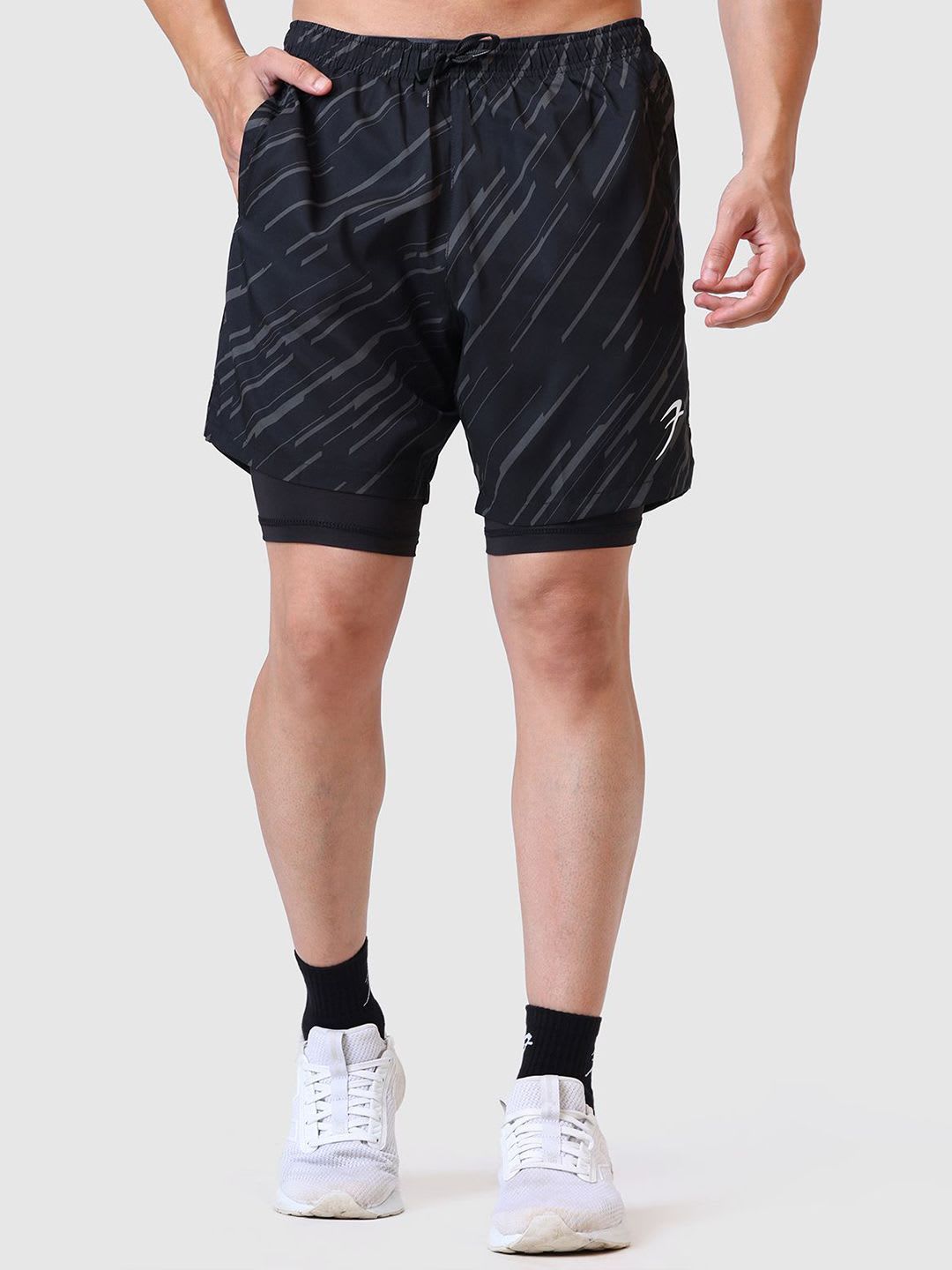 FUAARK Men Slim Fit Compression Inner with Printed Gym Shorts - default view