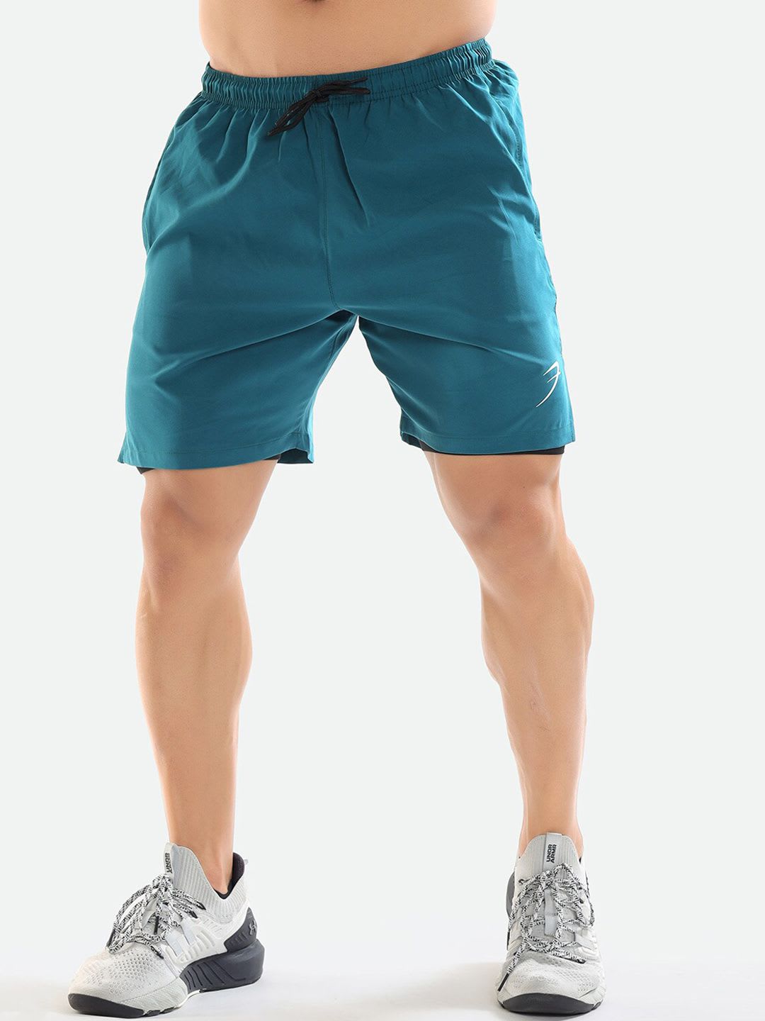 FUAARK Men Teal Skinny Fit High-Rise Training or Gym Sports Shorts with Antimicrobial Technology - default view