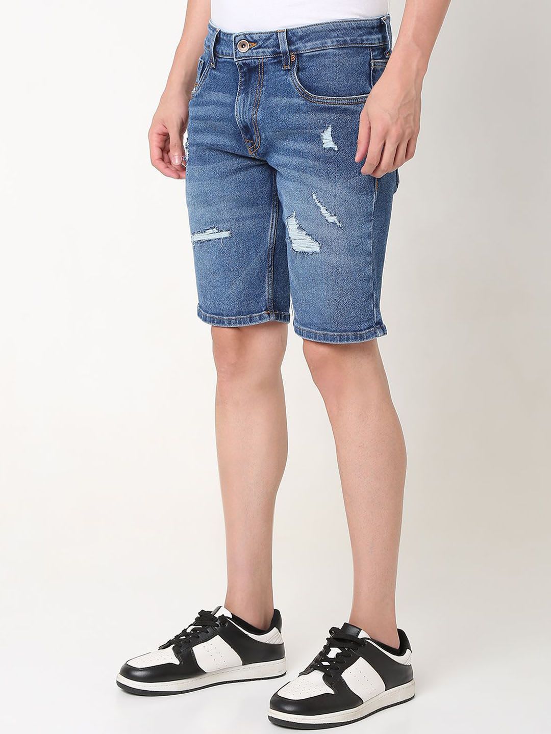 SPYKAR Men Washed Denim Shorts Technology - back view