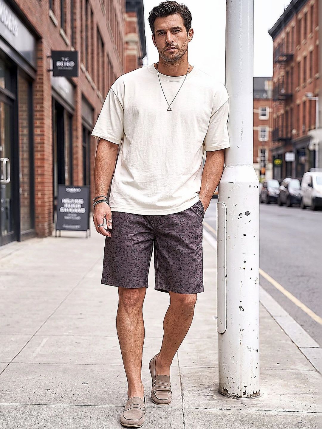 VOGAAN Men Printed High-Rise Shorts - back view