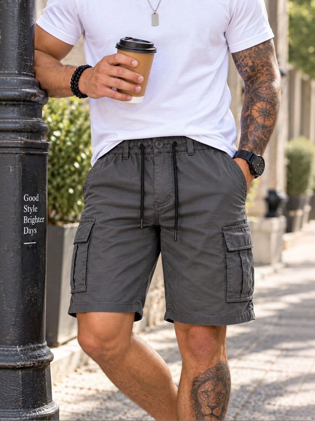 VOGAAN Men Cargo Shorts - back view