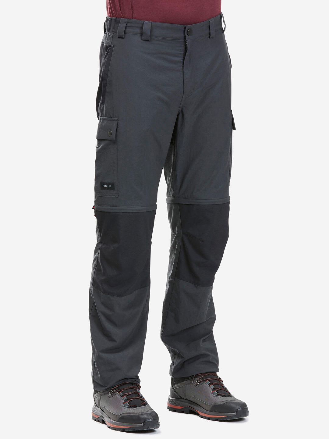 Decathlon Forclaz - Men Grey MT 100 Zip-Off Convertible Dry Fit Trekking Cargo Pants - default view