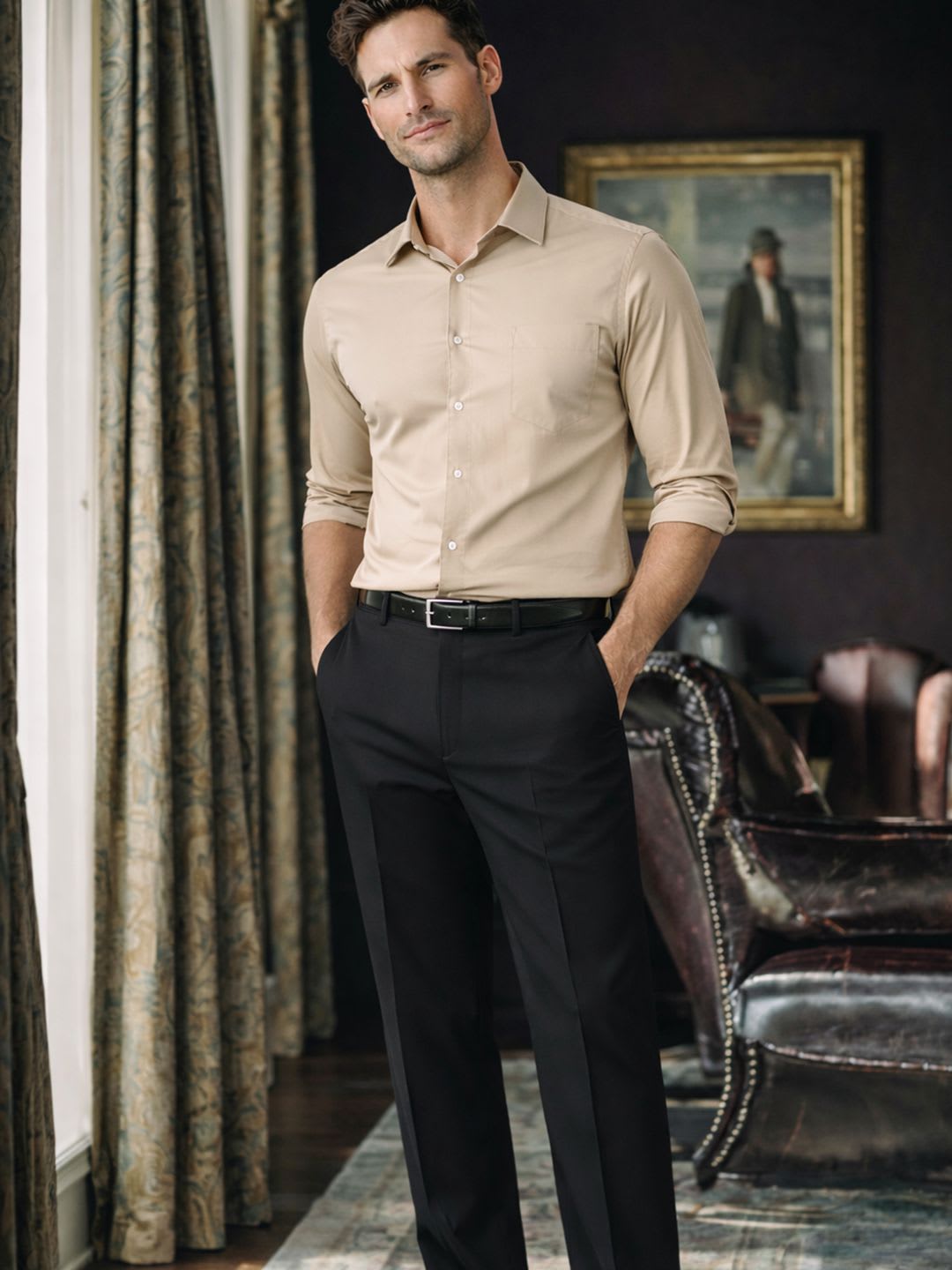 Louis Philippe Men Slim Fit Everyday Smart Wear Comfort Stretch Formal Trouser - right view