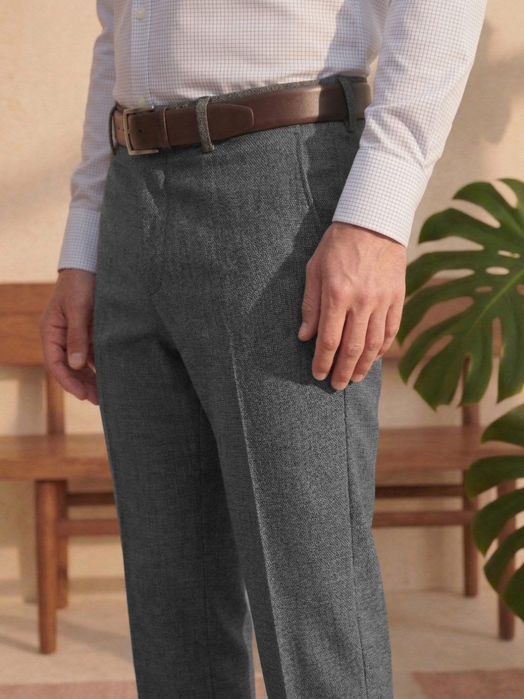 Louis Philippe Men Slim Fit Everyday Smart Wear Comfort Stretch Formal Trouser - left view