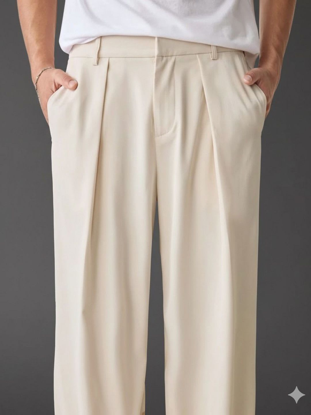 BROADSTAR Men Relaxed Straight Leg Straight Fit Easy Wash Pleated Korean Pants - back view