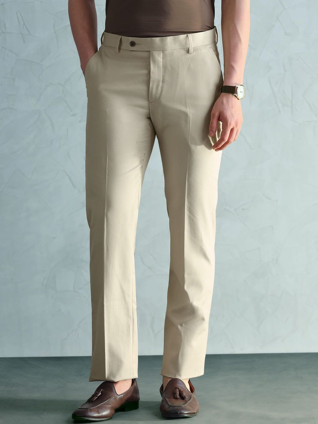 Arrow Men Mid-Rise Regular Fit Formal Trousers - back view