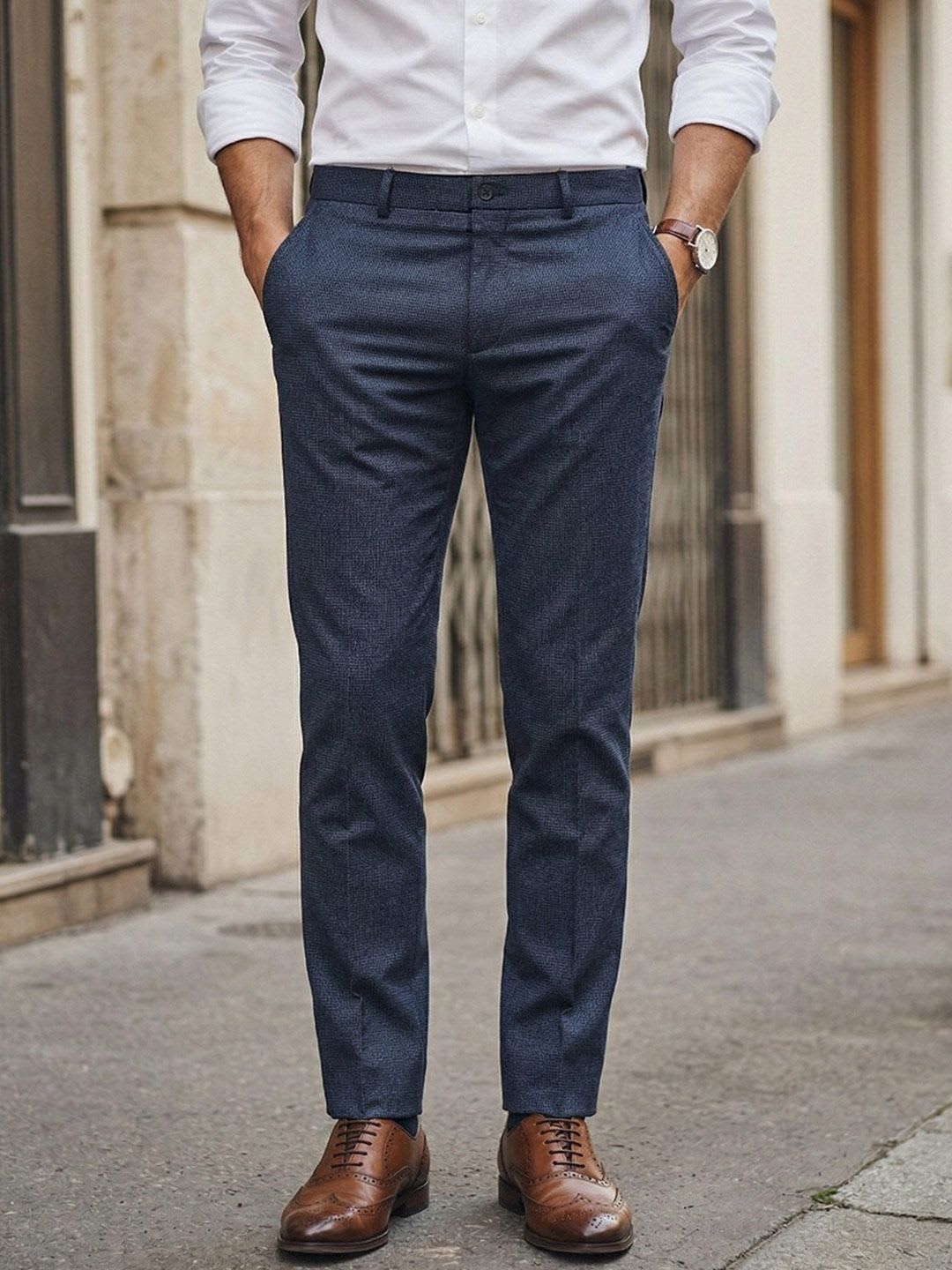 Louis Philippe Men Slim Fit ELASTICA Comfort Stretch Checks Formal Trouser - default view
