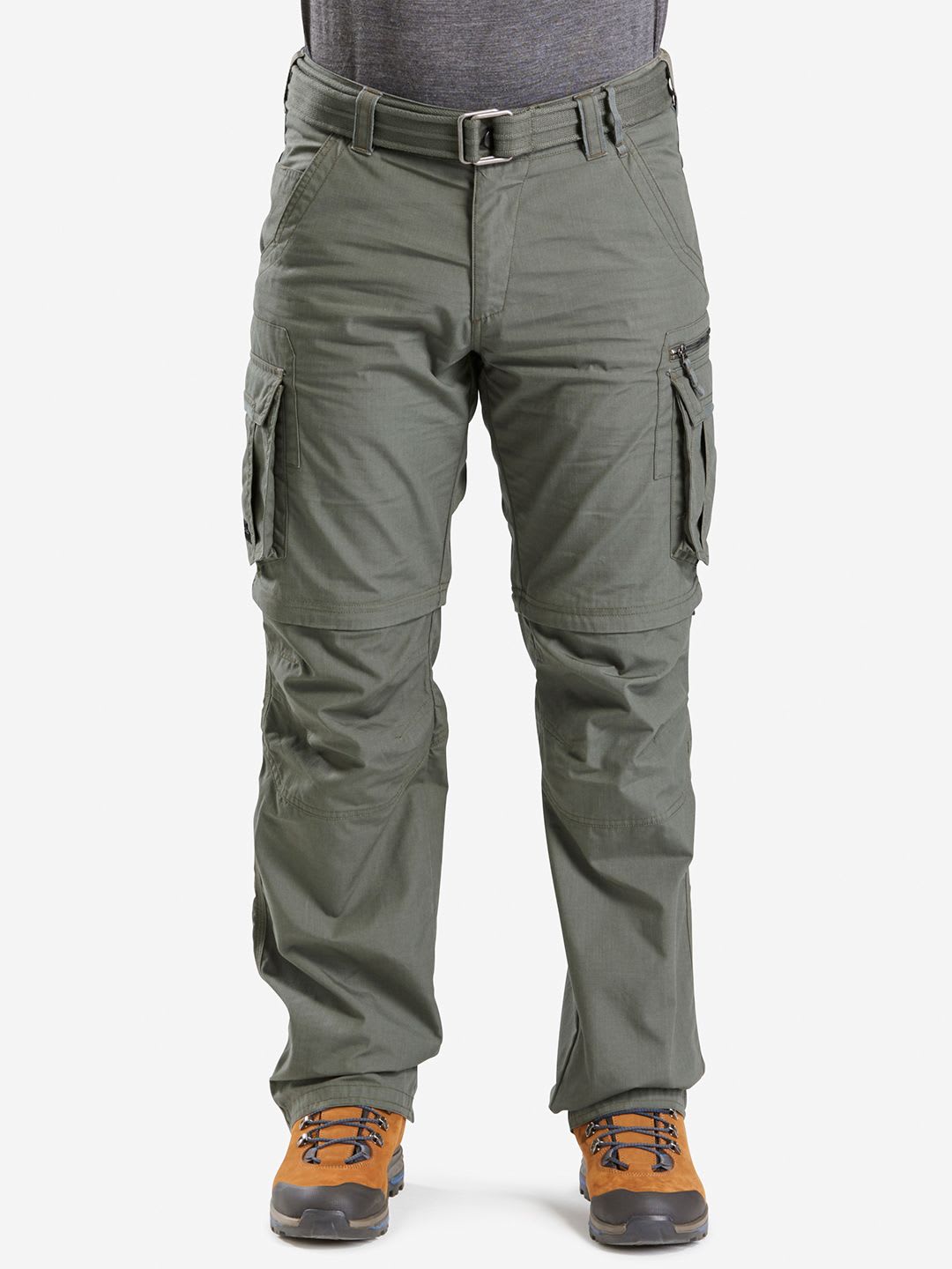 Decathlon Forclaz - Men Khaki Travel 100 Zip-Off Convertible Trekking Cargo Pants - default view