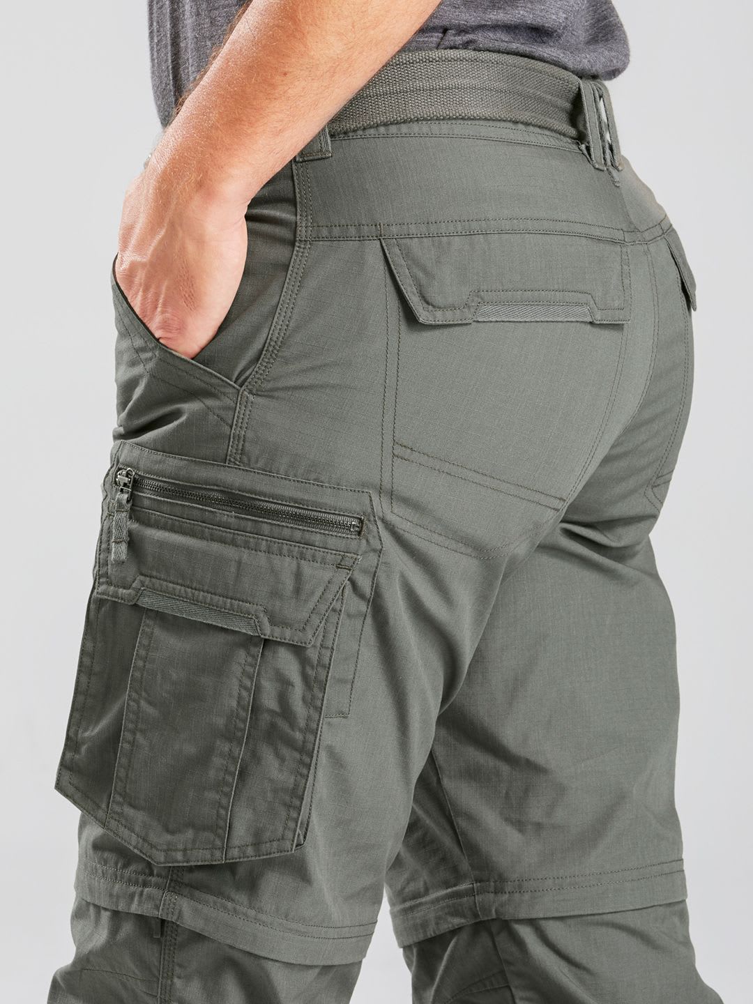 Decathlon Forclaz - Men Khaki Travel 100 Zip-Off Convertible Trekking Cargo Pants - right view